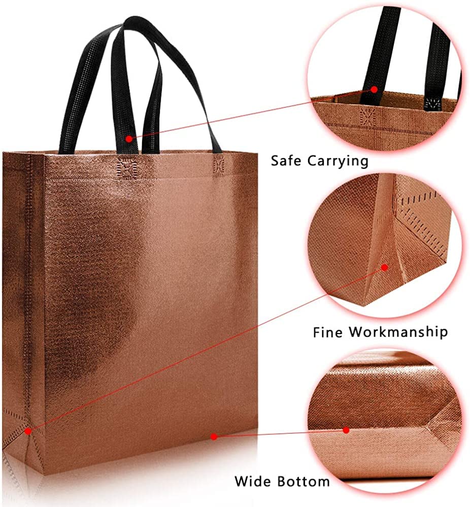 DRAPME Medium Size Pack of 50 Pcs Glossy Metallic Laminated Non-Woven Reusable Eco-Friendly Party Return Gift Bags (Copper) (Med