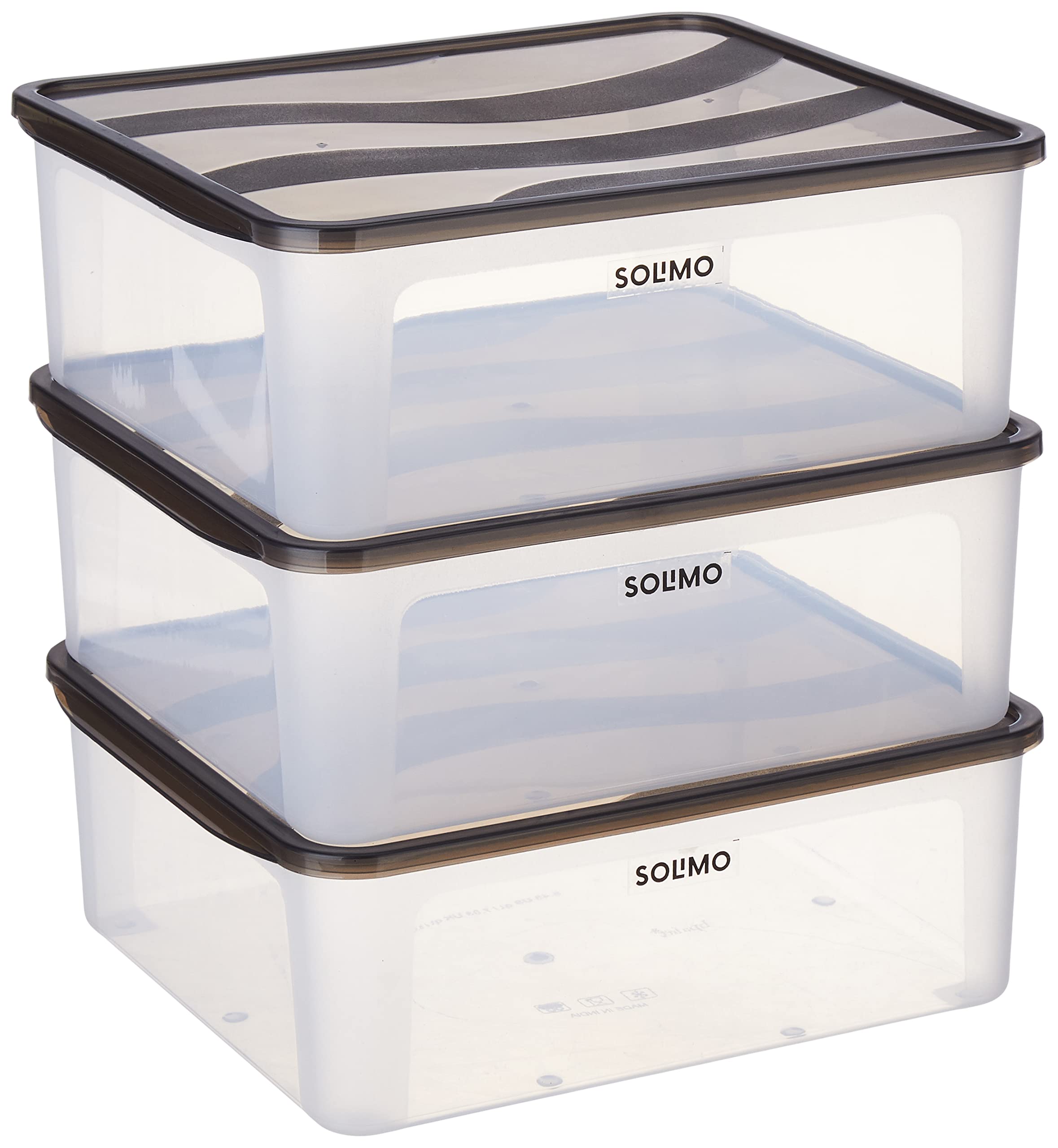 Amazon Brand - Solimo Plastic Fridge Multi Storage Container With Lid (Set Of 3, 8000Ml, Black)
