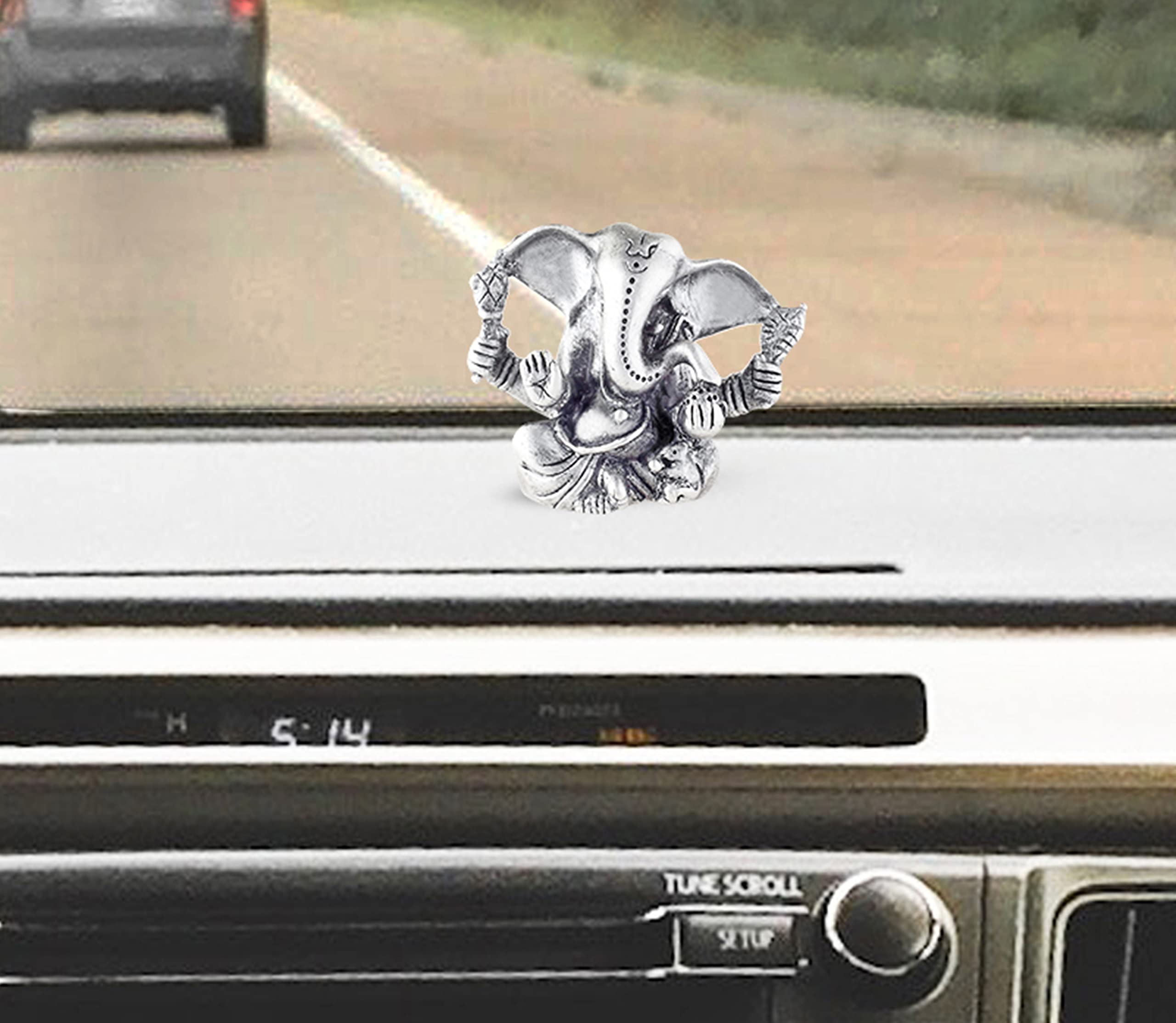 Prd Caratcafe Silver Ganesha Murti For Car Dashboard, Home & Office Use Made In Pure 925 Solid Chandi Metal Idol Of Ganesh Ji Wi