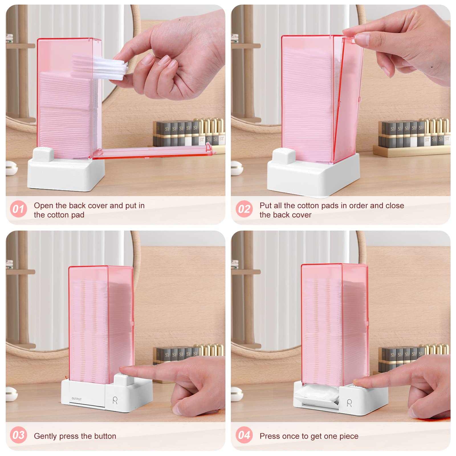 Automatic Cotton Pad Holder, Square Press Out Cosmetic Cotton Makeup Removers Pad Holder, Makeup Cotton Organizer Container Disp