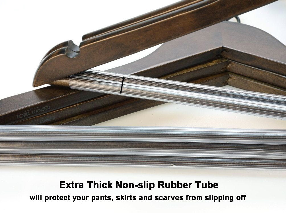 Topia Hanger Heavy Duty Wood Coat Hangers In Smooth Retro Finish, Boutique Quality Wooden Suit Hangers-Thicker Non-Slip Rubber P