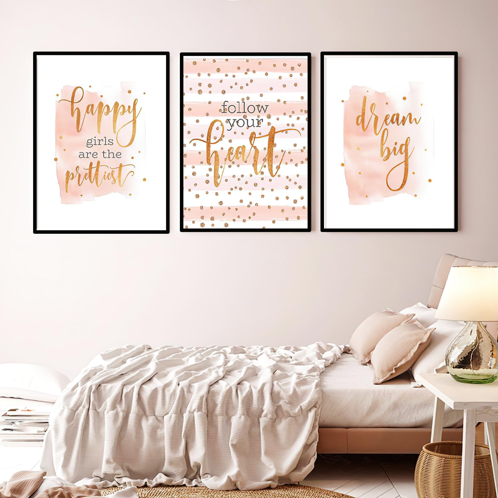Set Of 3 Canvas Wall Art Pictures Poster Print Frames With Inspirational Positive Quotes For Teen Girls Room Decor Modern Nordic