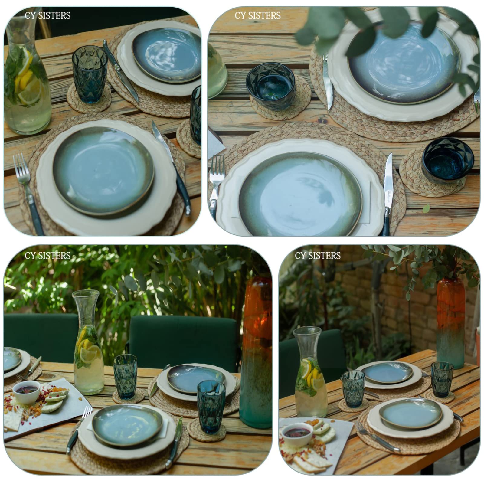 Cy Sisters Round Woven Placemats Set Of 4, Natural Water Hyacinth Place Mats, 13.5 Inch Rattan Placemats Wicker Placemats Farmho