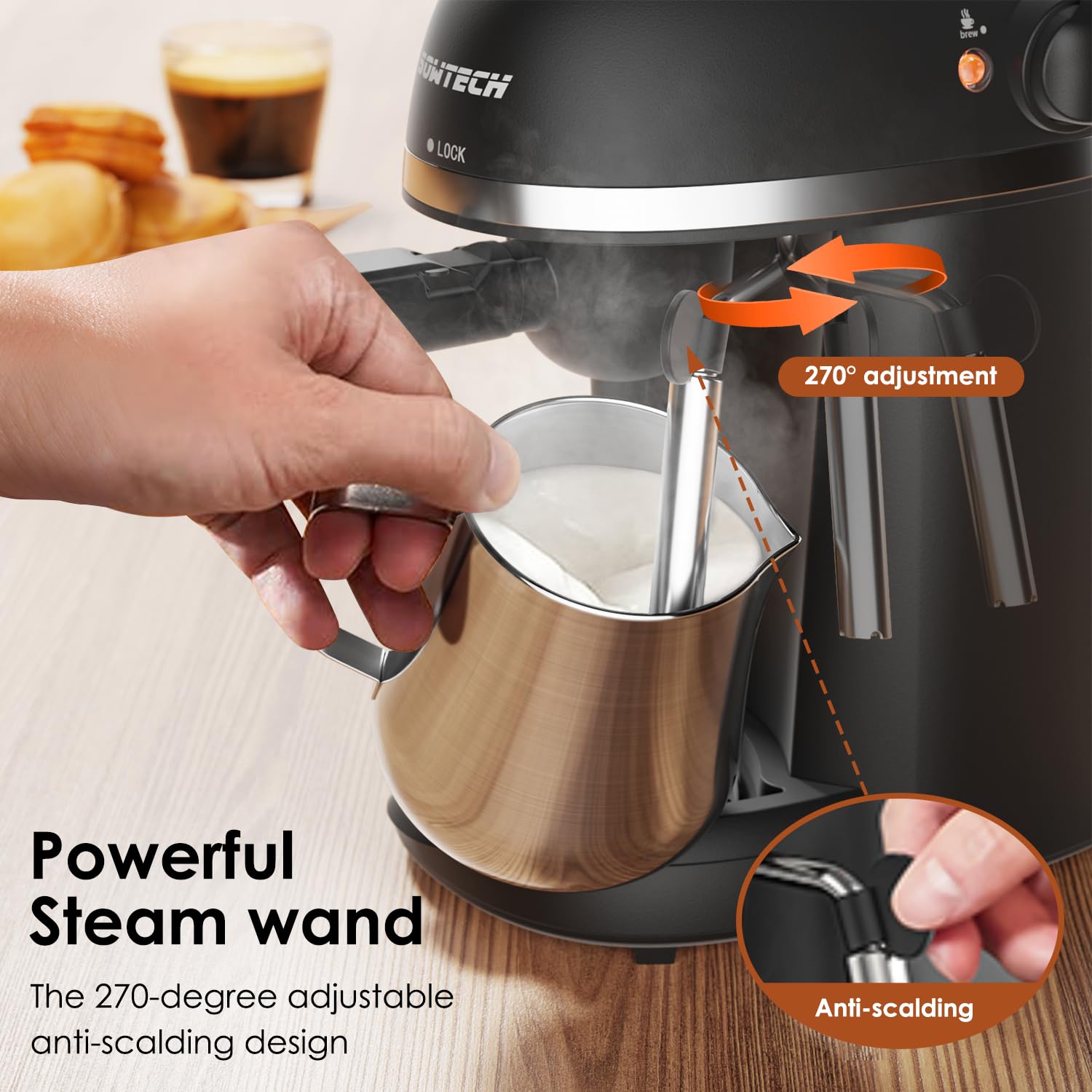 Sowtech Coffee Machine, 3.5 Bar Espresso Cappuccino Machine With Milk Frother, 1-4 Cup Portable Coffee Maker For Latte, Cappucci