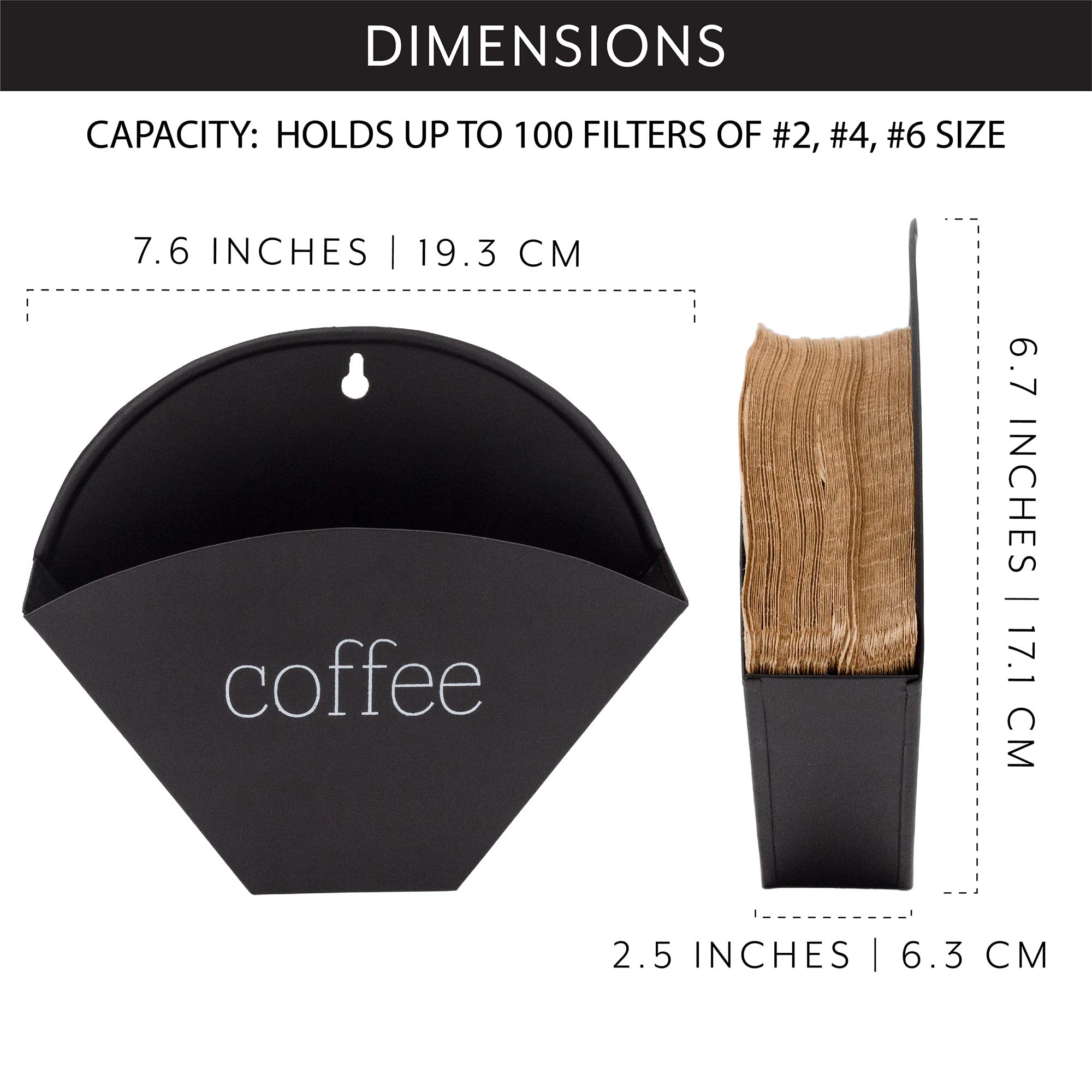 Auldhome Enamelware Cone Coffee Filter Holder (Black); Wall-Mount Modern Farmhouse Coffee Filter Bin