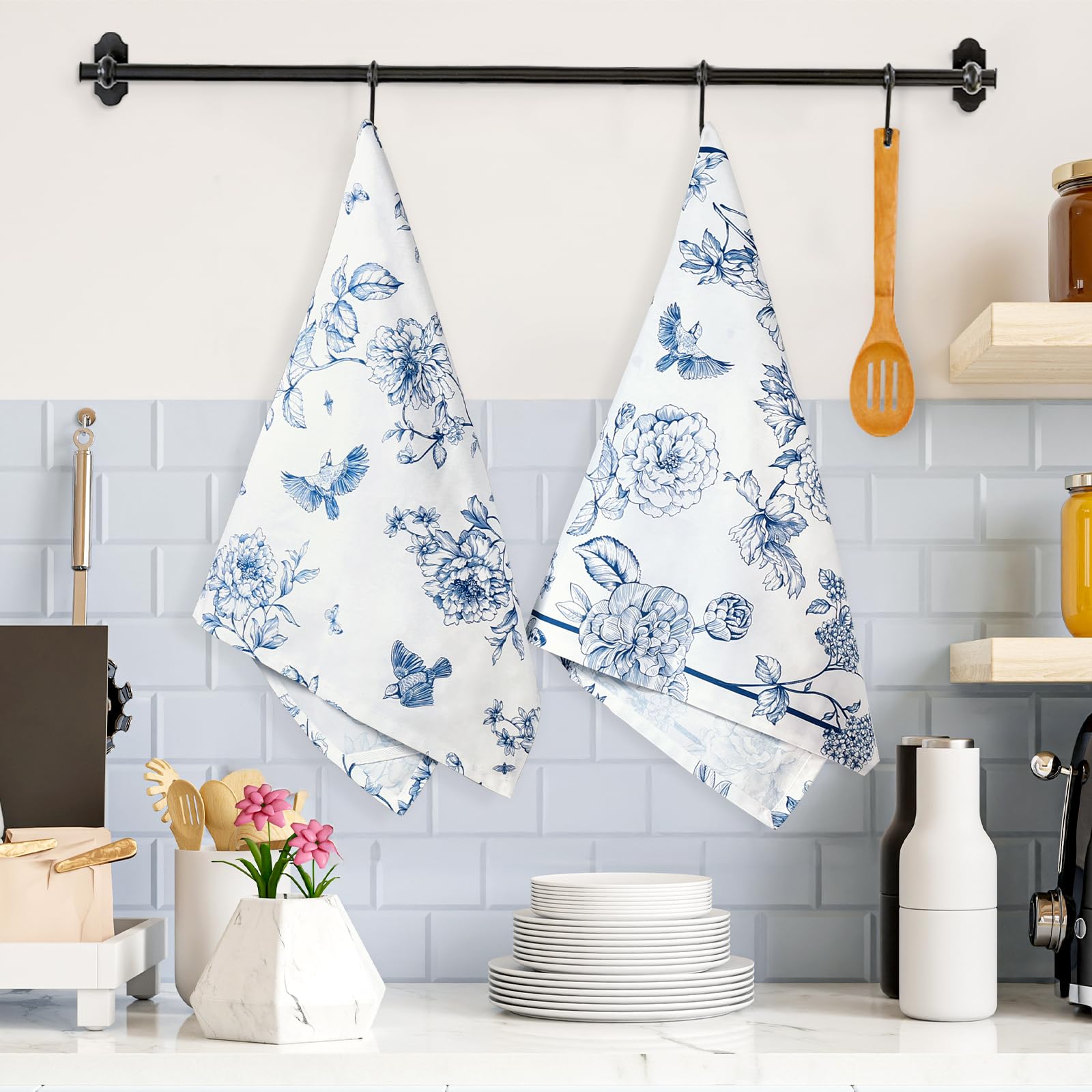 Arquiel Chinoiserie Floral Tea Towels, Cotton Kitchen Towel 18.9    27.5 Inch, Quick Drying Dish Cloth For Party Anniversary Hol