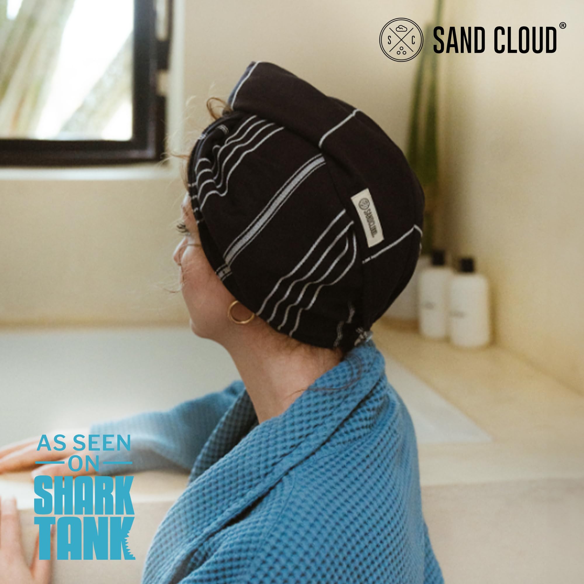 Sand Cloud Hair Towel Wrap for Women & Men, (Black, Classic) - 100% Turkish Cotton Quick Hair Drying Towel Wrap - Absorbent Half