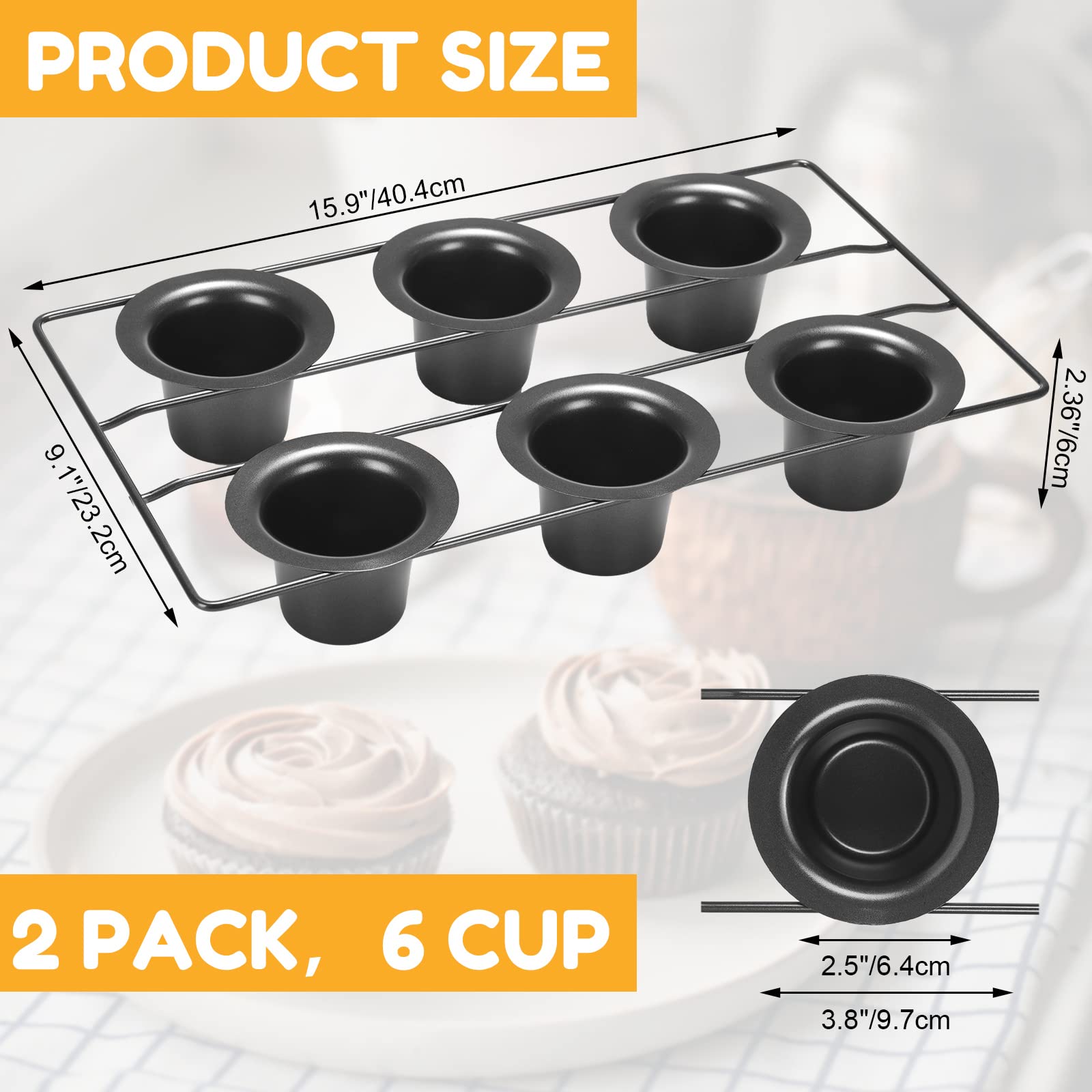 Shellwei 2 Pcs 12 Cups Nonstick Popover Pan Muffin Cupcake Pan Pudding Pan Bakeware For Oven Baking, Frittatas, Muffins, Quiches
