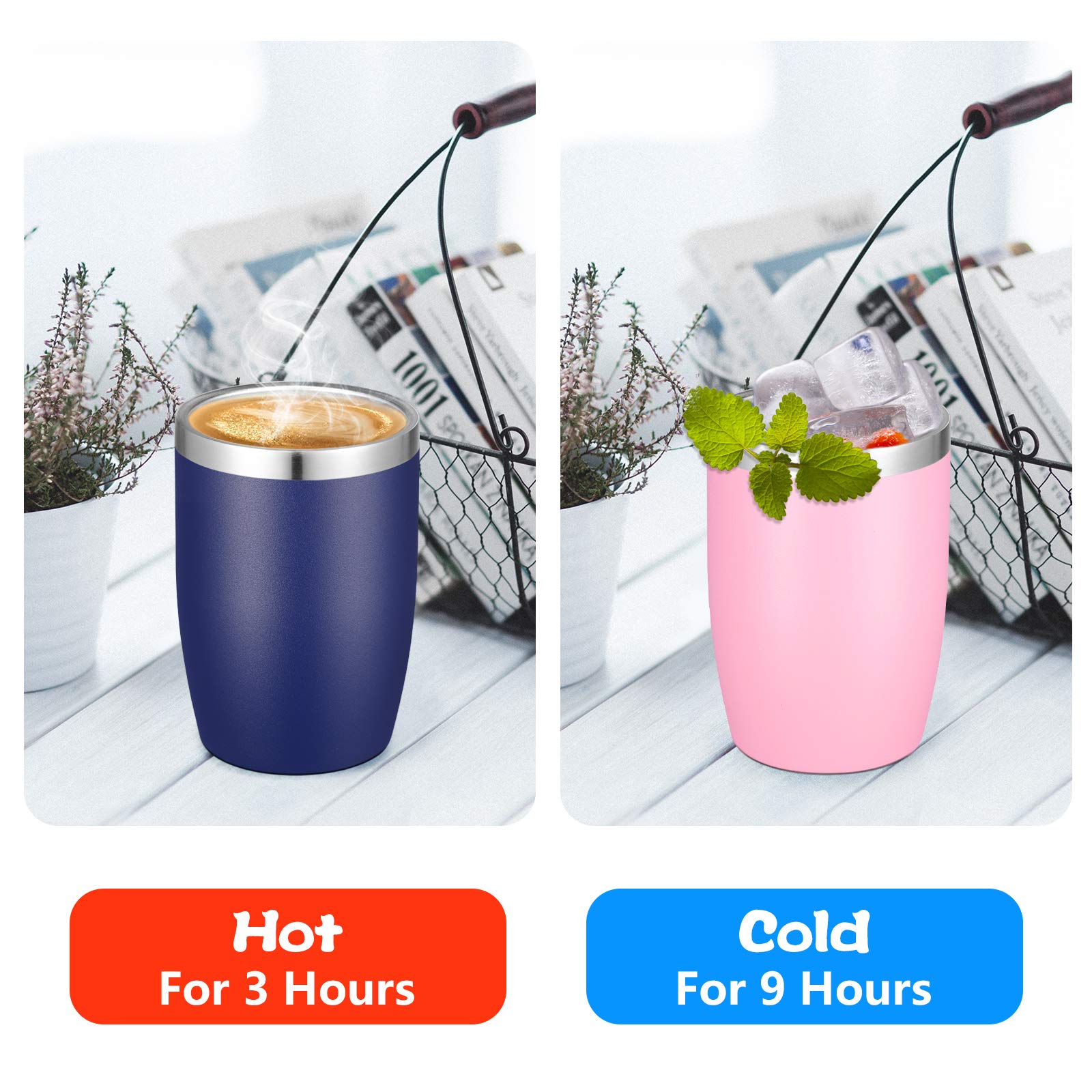 Vegond Stainless Steel 12 Oz Tumblers Bulk Vacuum Insulated Double Wall Travel Tumbler With Lid And Straw Reusable Tumbler, Navy