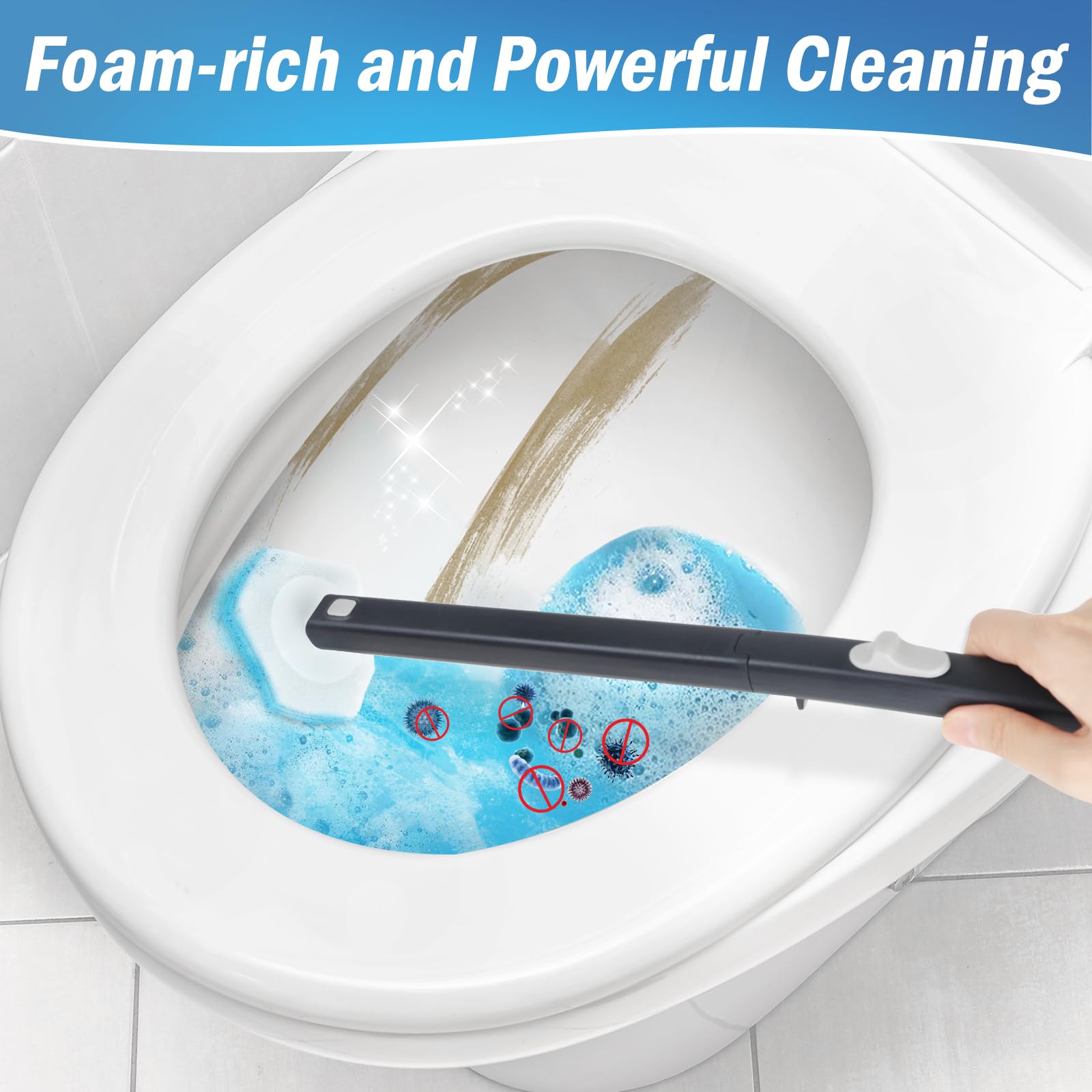 Squish Disposable Toilet Brush With 16 Cleaner Refills, Toilet Bowl Cleaners Brush And Holder, Wall Mounted Toilet Brushes With