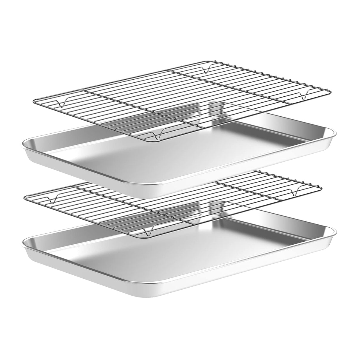 Cekee Baking Sheets, Half Sheet Pan With Cooling Rack Set [2 Baking Pans + 2 Wire Racks], Stainless Steel Cookie Sheets For Baki