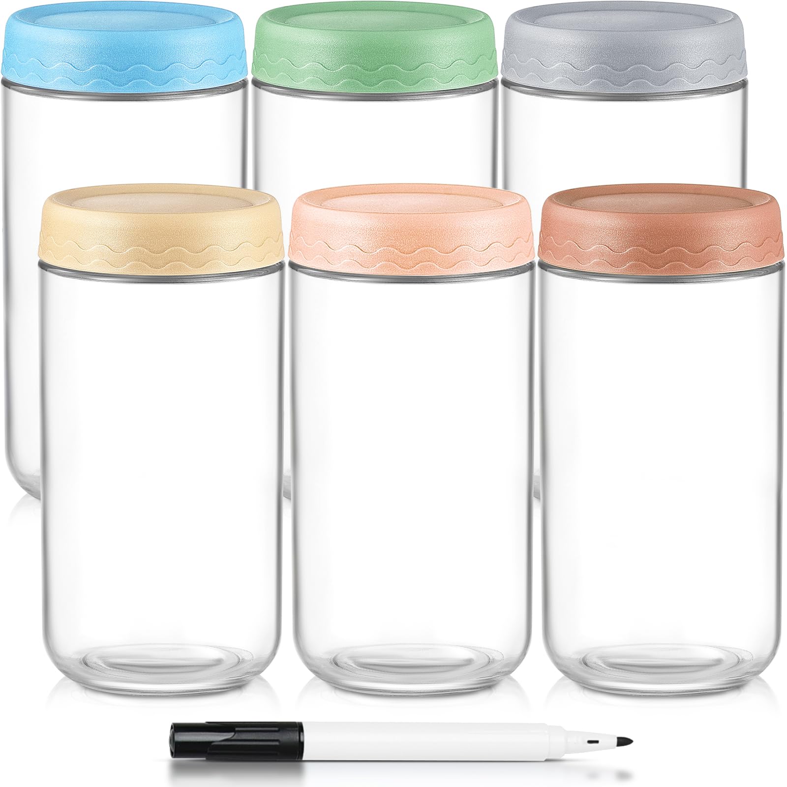 Drkio 24 Oz Overnight Oats Containers With Lids - 6 Pack Glass Storage Jars With Airtight Lids Wide Mouth Mason Food Jars Great 