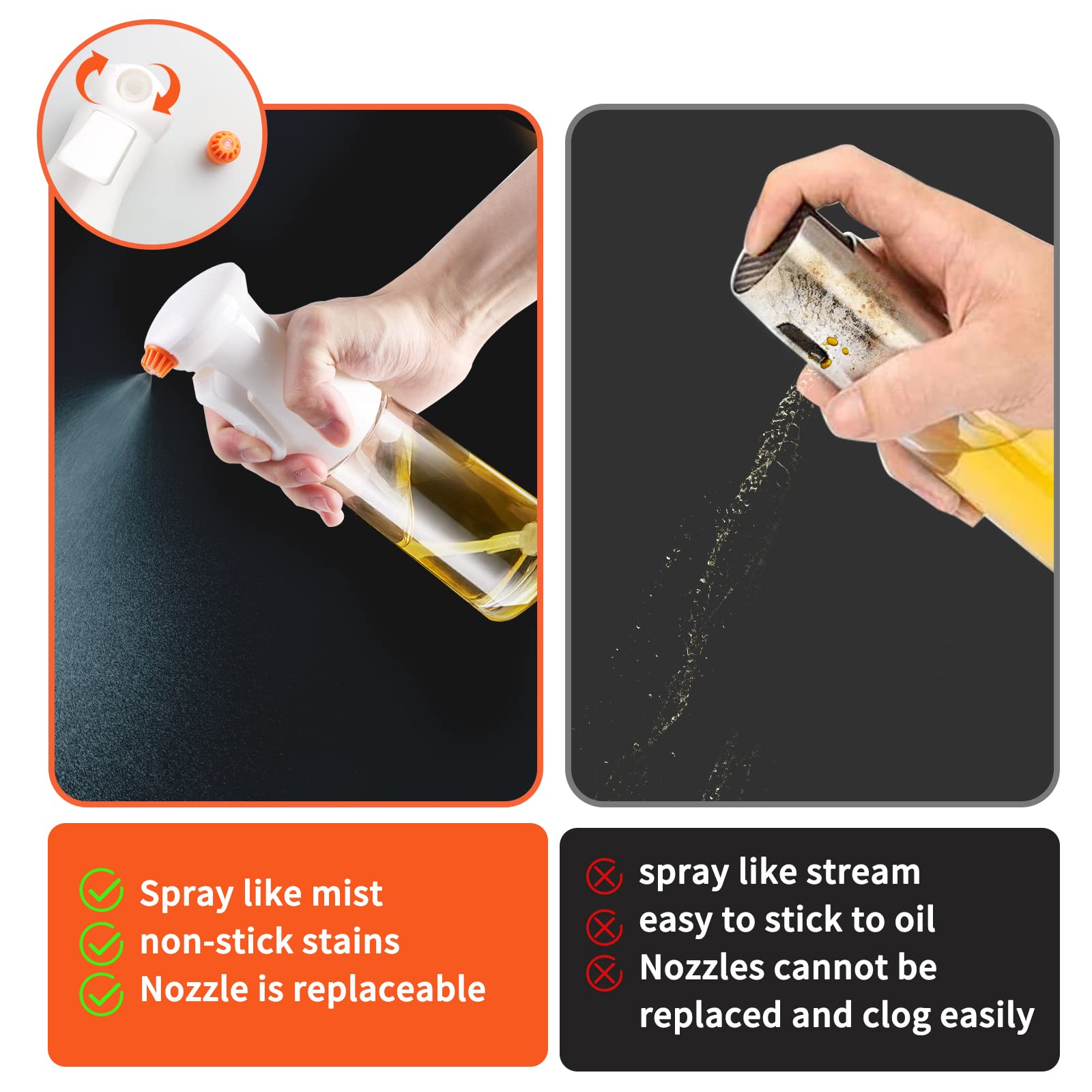 Oil Sprayer for Cooking  Olive Oil Sprayer  2 Pcs Olive Oil Spray Bottle  230mL Oil Sprayer for Air Fryer Olive Oil Mister Spray Bottle for Cooking BBQ Salad Large Capacity Durable Glass Oil Spritzer