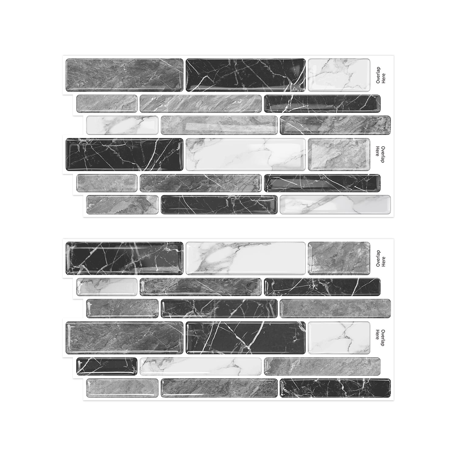 Alwayspon 9.69x4.72inchx24Pcs Marble Subway 3D Self Adhesive Wall Tile Sticker, Peel and Stick Adhesive Waterproof Backsplash St