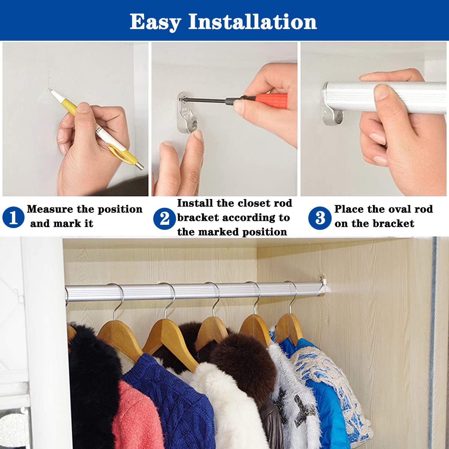 Hdbonemu 8Pcs Closet Rod Bracket 15Mm X 30Mm Oval Closet Rod End Supports (Single Hole) With Rear Facing 6.5Mm Pins