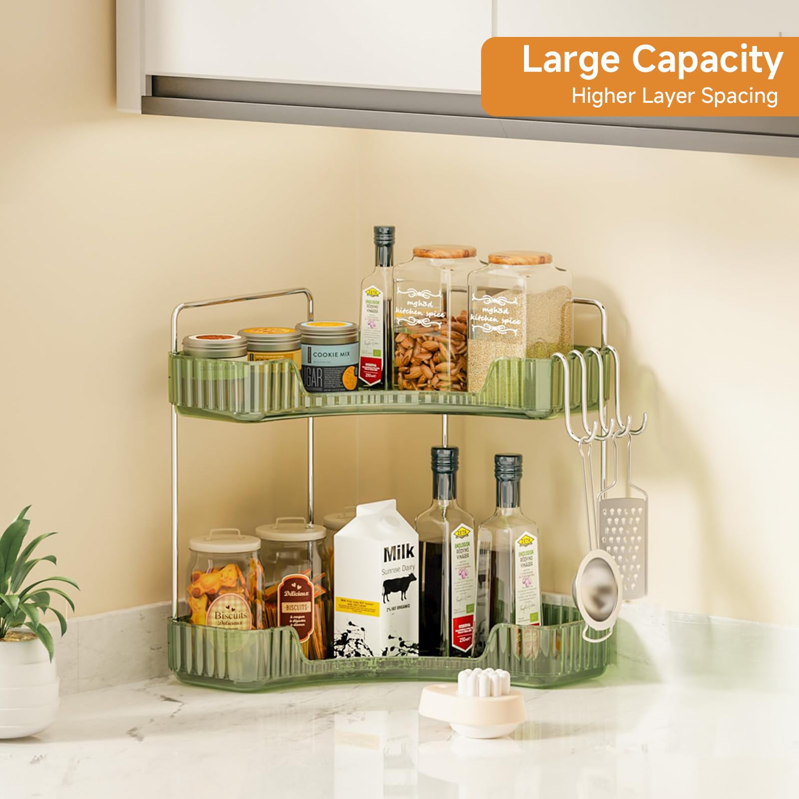 Kinkota 2 Tier Corner Bathroom Organizer Countertop, Plastic Bathroom Counter Organizer, Vanity Tray Sink Shelf With Hooks, For