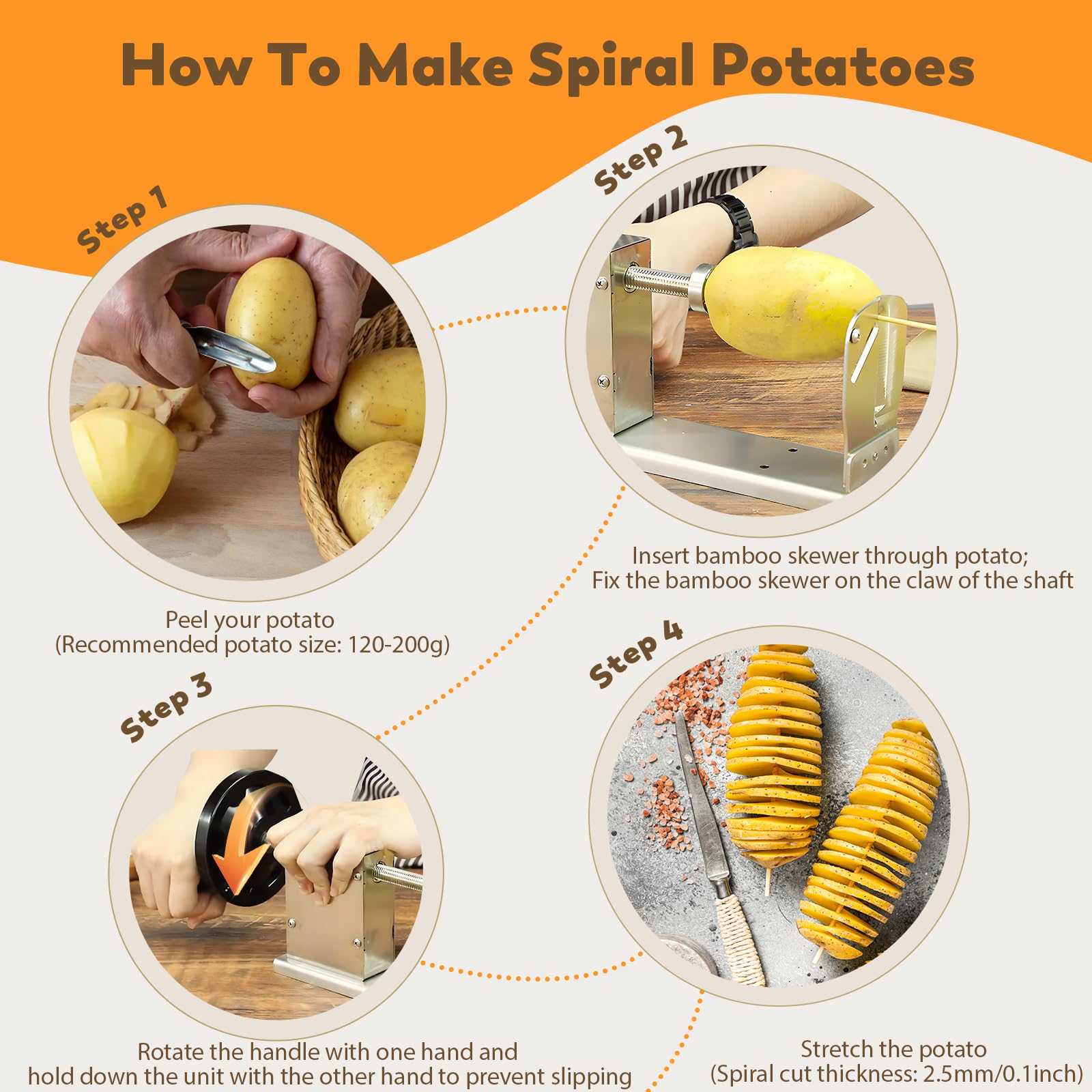 Moongiantgo Tornado Potato Spiral Cutter Manual 3 In 1 Stainless Steel Potato Twister Curly Fry Cutter Twisted Potato Slicer Veg