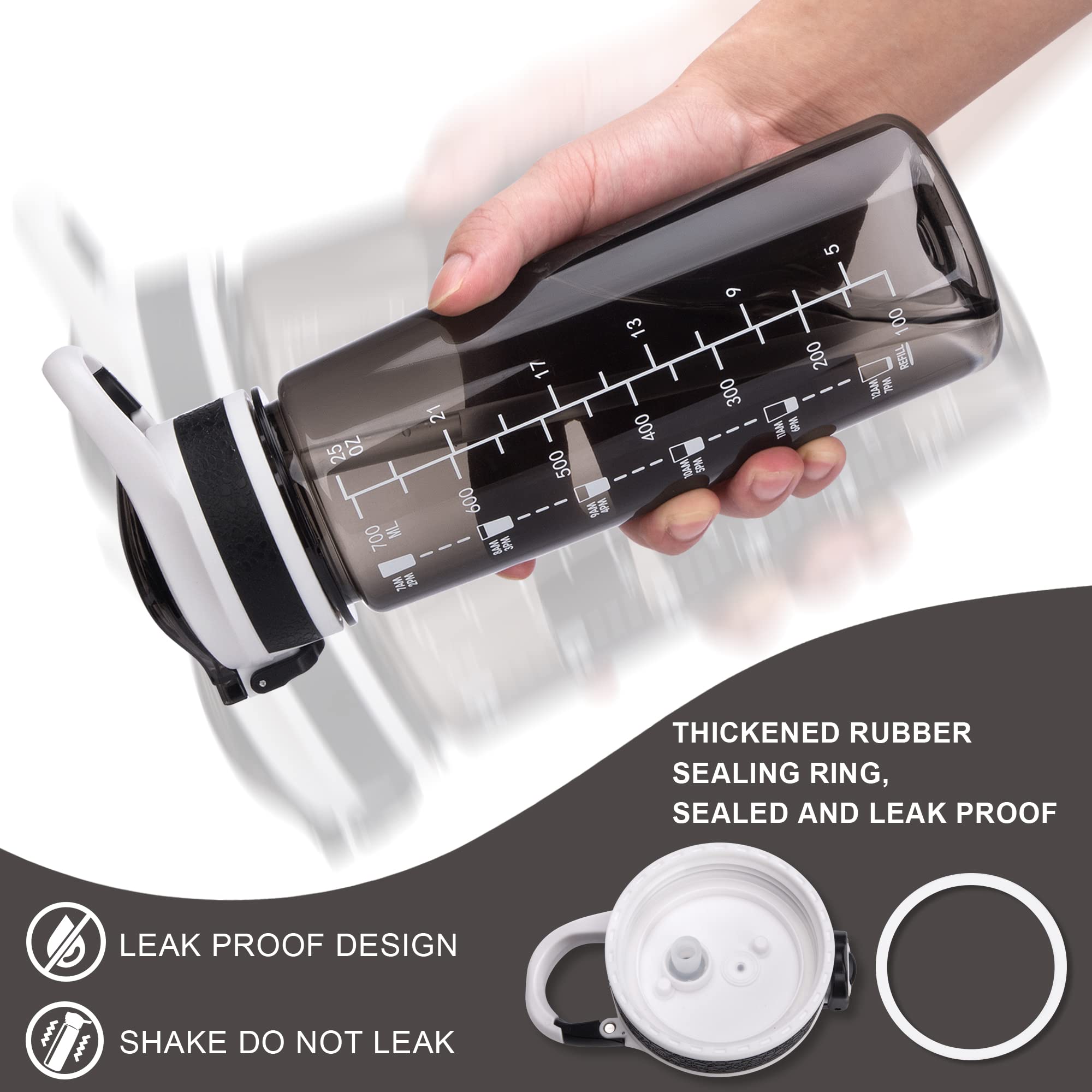 VENNERLI Sports Water Bottle with Straw 800ML Bike Water Bottles Reusable Water Jug 28 OZ Hydro Jug BPA-Free Wide Mouth with Handle for Fitness Outdoor Hiking Camping Dishwasher Safe (N-800 black)