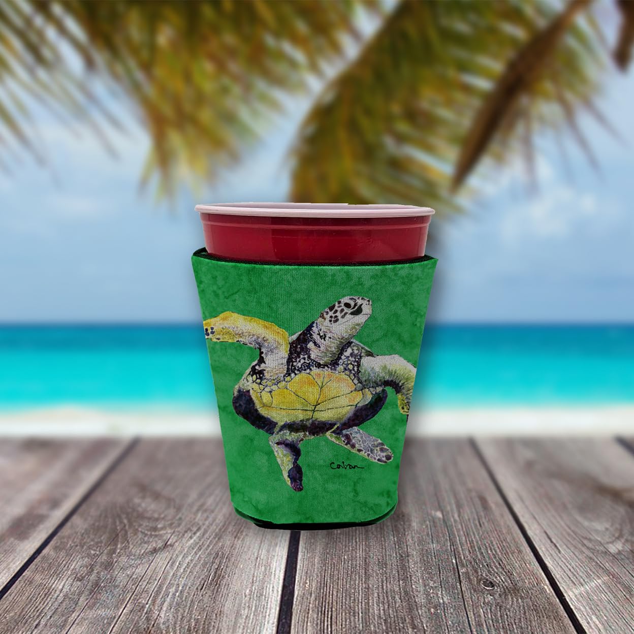 Turtle Dancing Red Solo Cup Beverage Insulator Hugger