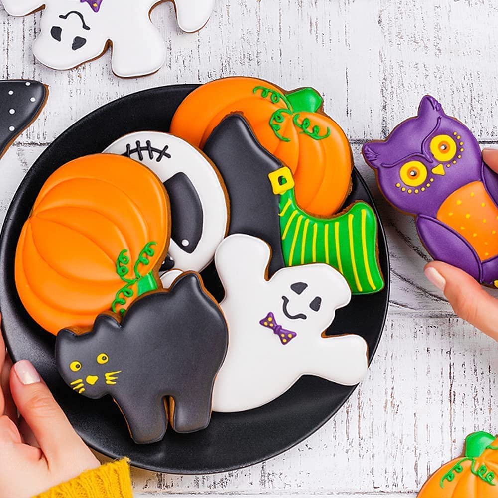 Halloween Cookie Cutters Set- 5 Pieces Stainless Steel Baking Cutter Molds Pumpkin, Ghost, Witch'S Hat, Bat, Cat Cookie Cutters