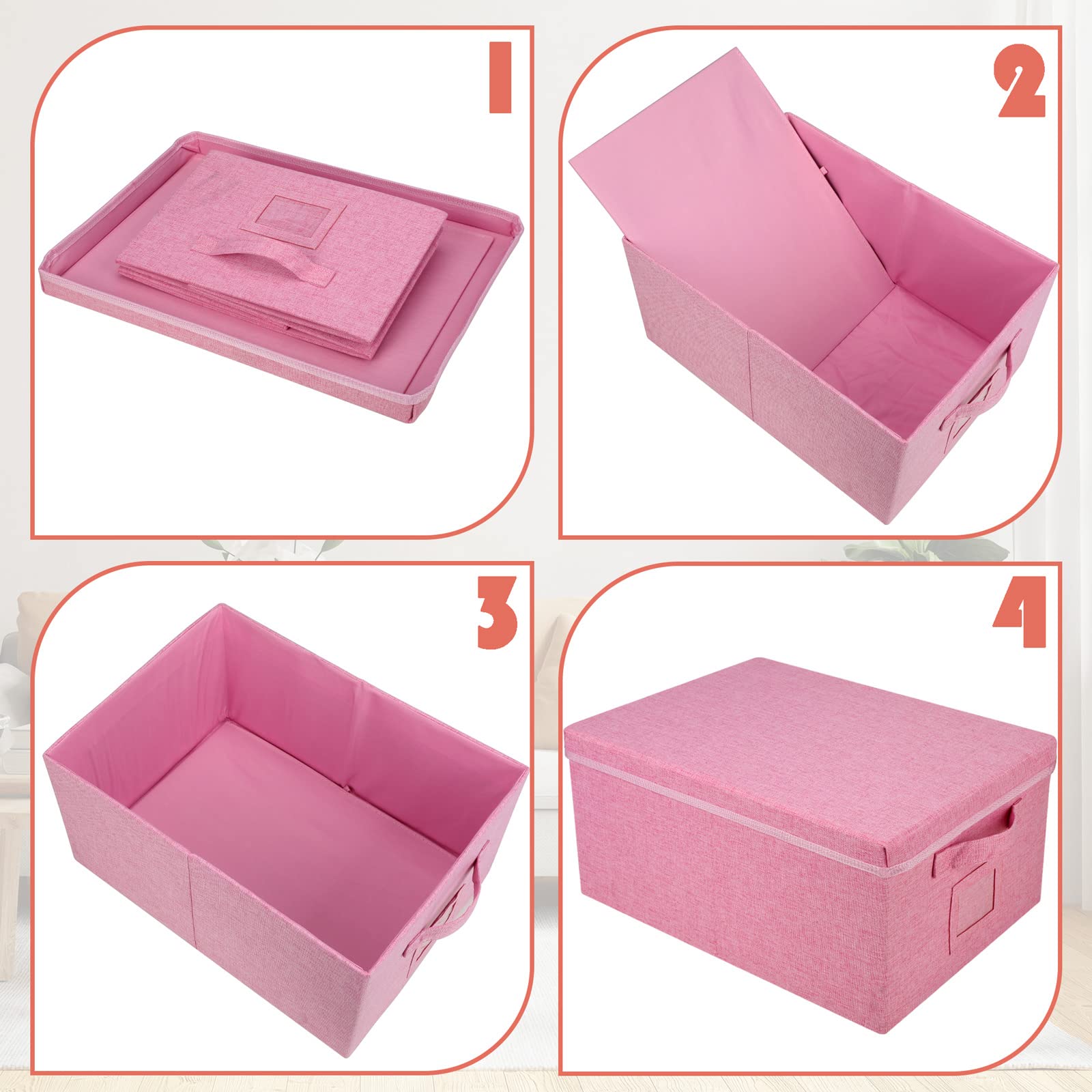 Graciadeco 22.8Qt Closet Storage Boxes With Lids Pink Folding Keepsake Storage Bins Stackable Flat Lidded Carboard Storage Conta
