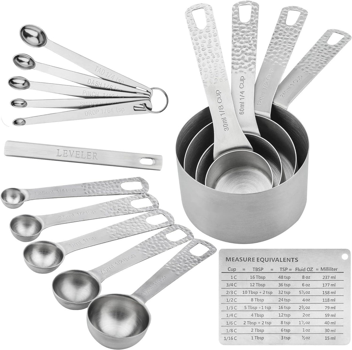 Smithcraft Measuring Cups And Spoons Set, 16 Piece Measuring Cup Set, 18/8 Stainless Steel Measuring Cups Spoons, Measure Cups &