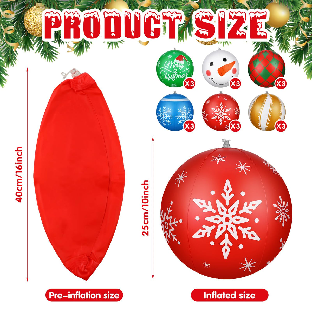 Jetec 18 Pcs 16 Inch Giant Inflatable Christmas Ball PVC Hanging Decor ...