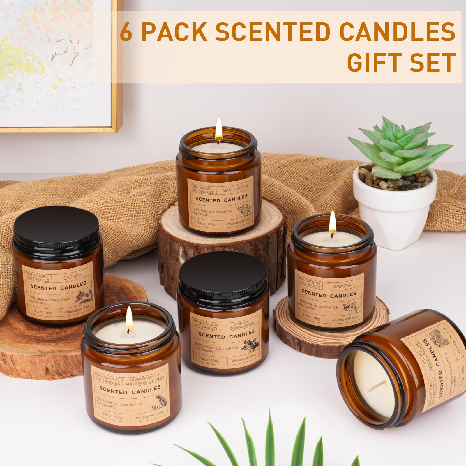 6 Pack Candles for Home Scented | Scented Candles Gifts Set for Women Men, Soy Wax Long Lasting Candle Set, Aromatherapy Jar Can