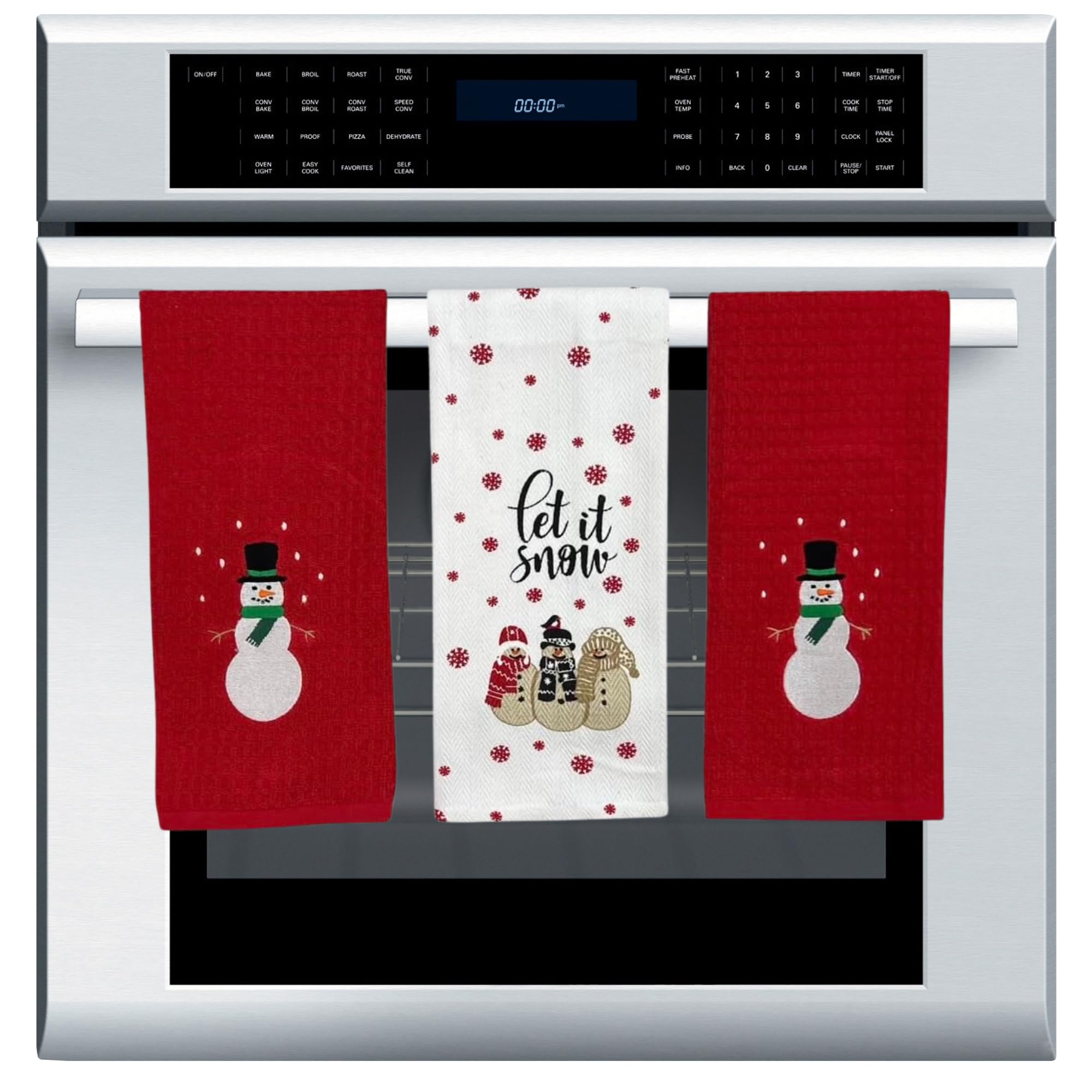 Winter Holiday Christmas Kitchen Bath Dish Hand Towels: Let It Snow Snowmen Herringbone With Two Embroidered Snowman Towel Desig