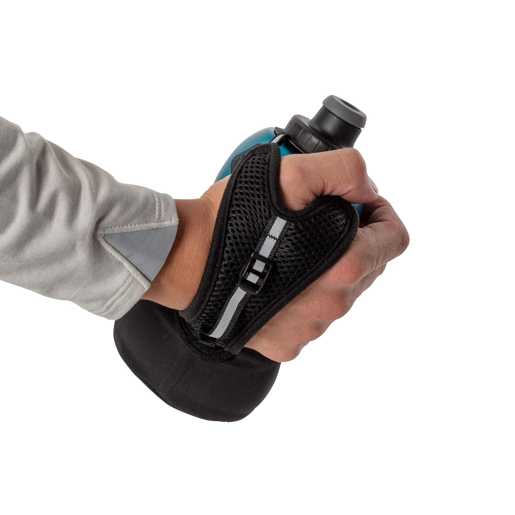Nathan Running Handheld Hydration Bottle, 18oz Insulated, Black/Blue, Adjustable No-Grip Strap, Model NS40120-00030-18OZ