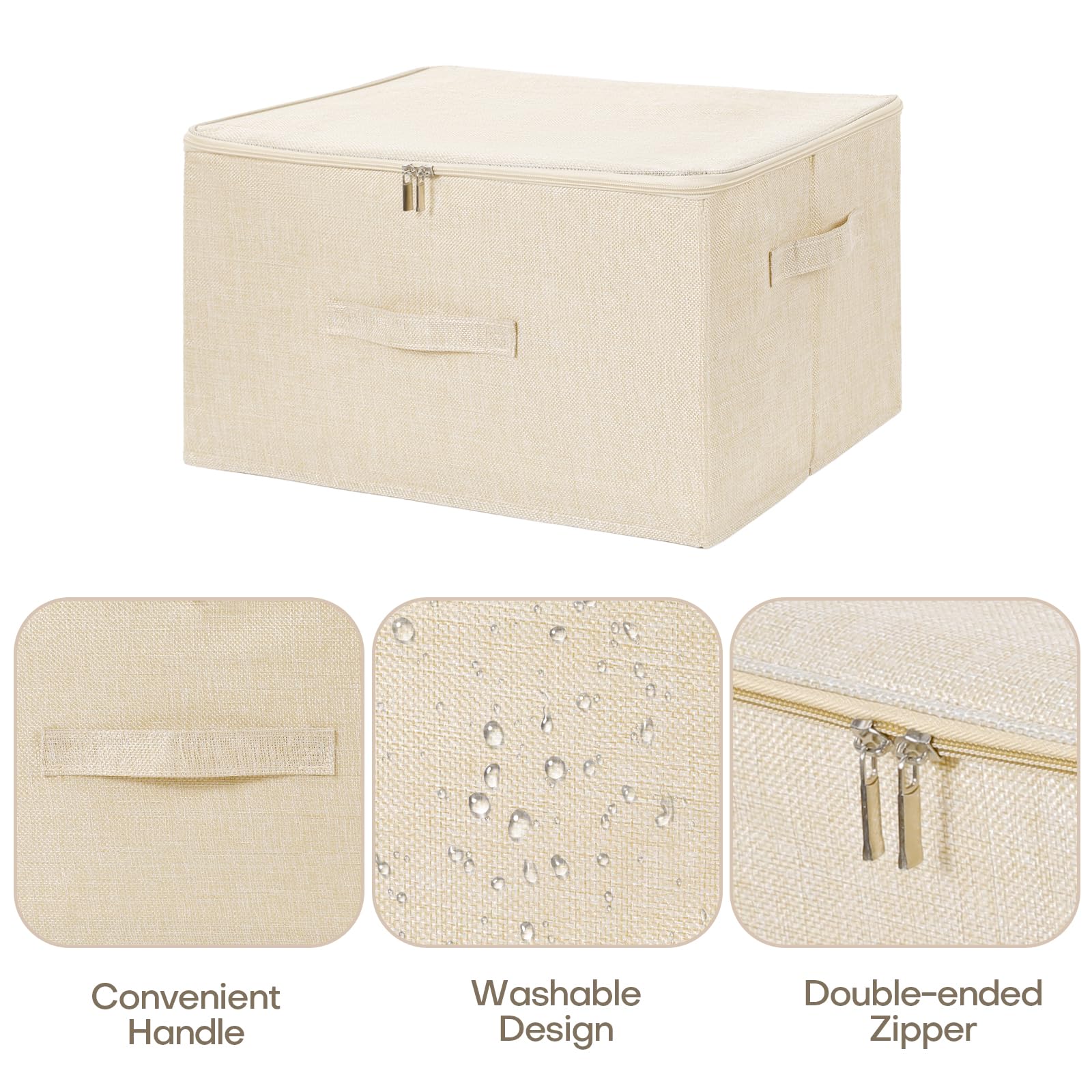 Anminy Storage Bins With Zipper Lid Storage Box With Handles Pp Plastic Board Foldable Lidded Cotton Linen Fabric Home Cubes Bas