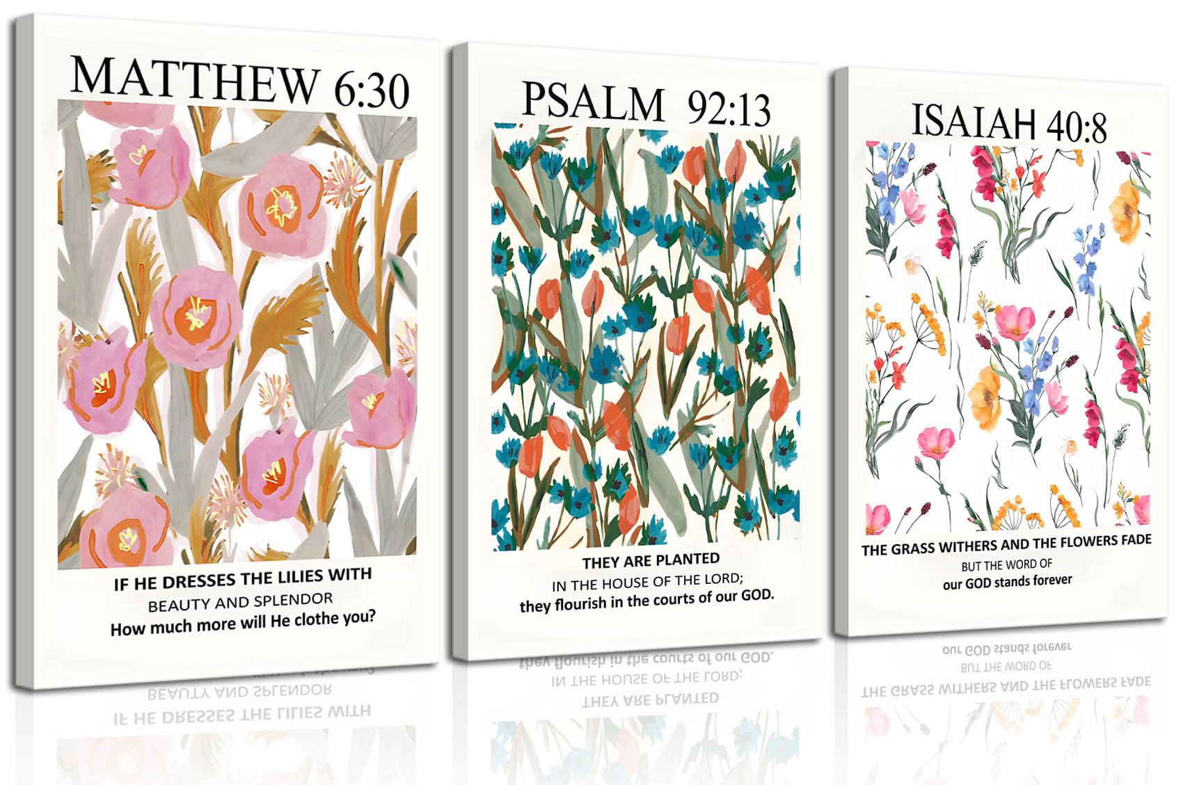 3Pcs Framed Bible Verse Wall Art, Christian Floral Scripture Posters Canvas Paintings Prints Wall Decor Pictures For Bedroom Liv