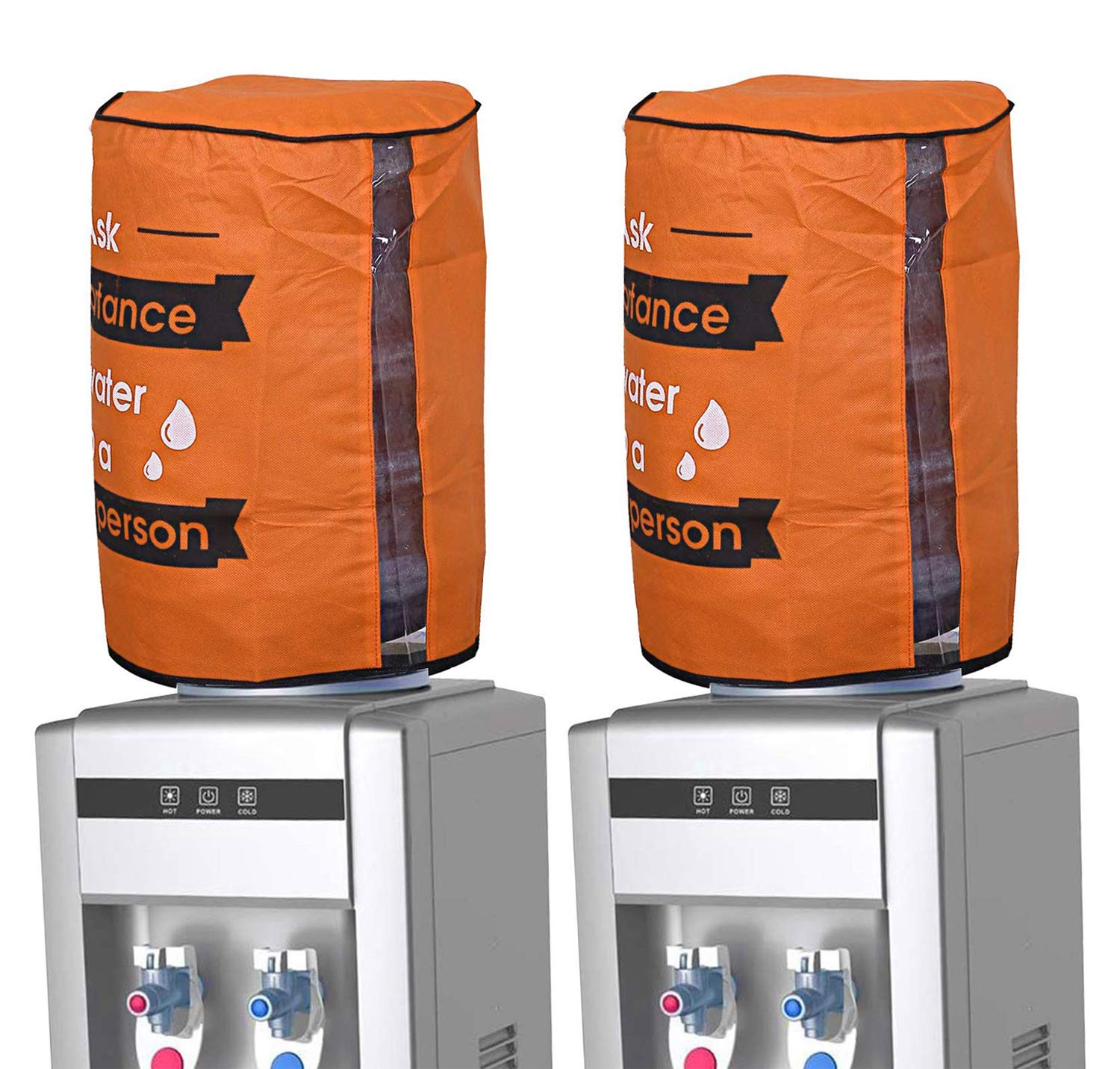 Kuber Industries Rexine 2 Pieces Water Dispenser Bottle Cover With Water Level Indication 20 Litre (Orange) - Ctktc31278