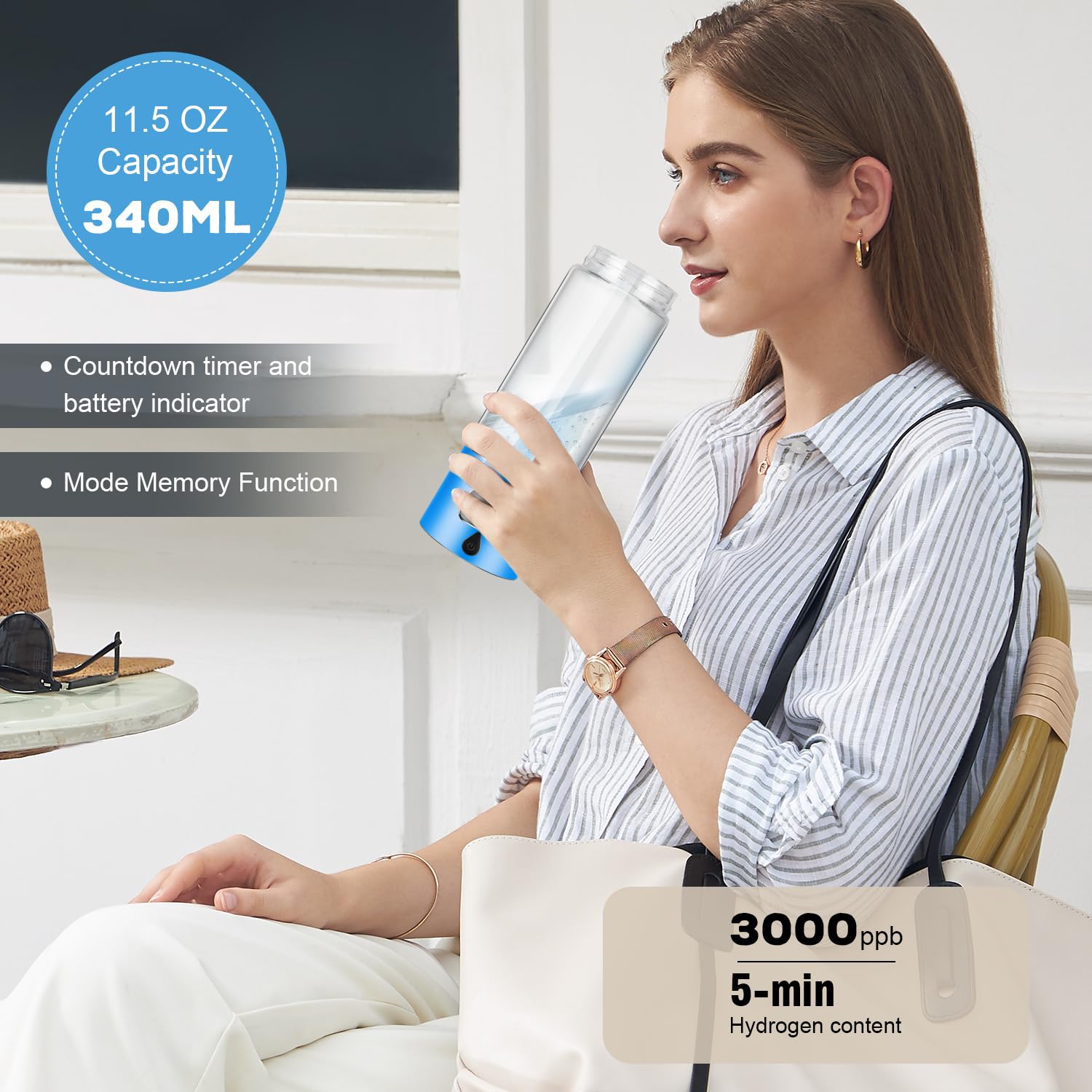 Hydrogen Water Bottle Generator with 4th Generation SPE/PEM Technology, Portable Hydrogen Water Ionizer Machine, Birthday,Xmas G