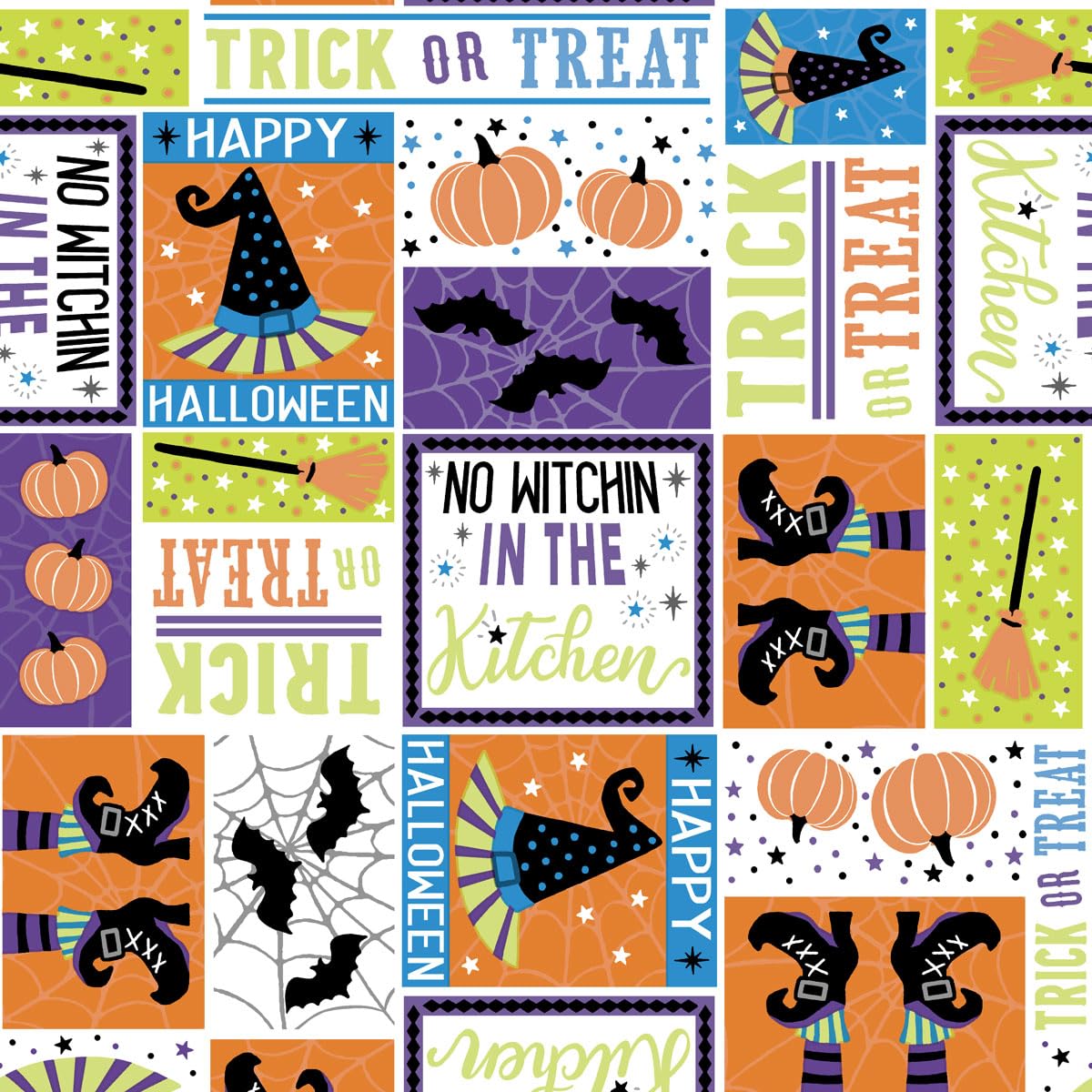 Covers For The Home Deluxe Elastic Edged Flannel Backed Vinyl Fitted Table Cover - Halloween Witchy Patchwork- Small Round Oblon