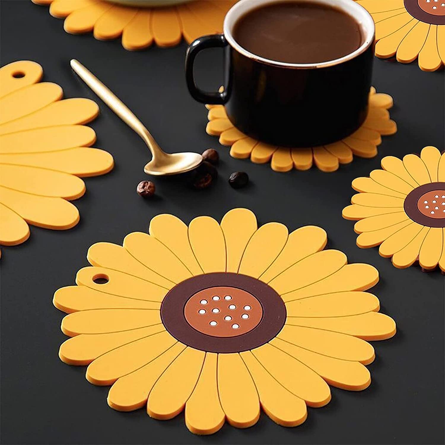 Wollzo Table Coasters Set of 2 Sunflower Heat Insulation Pad for Big Hot Pots & Pans Casserole/Bowl/Placemats/Tea Coasters PVC A