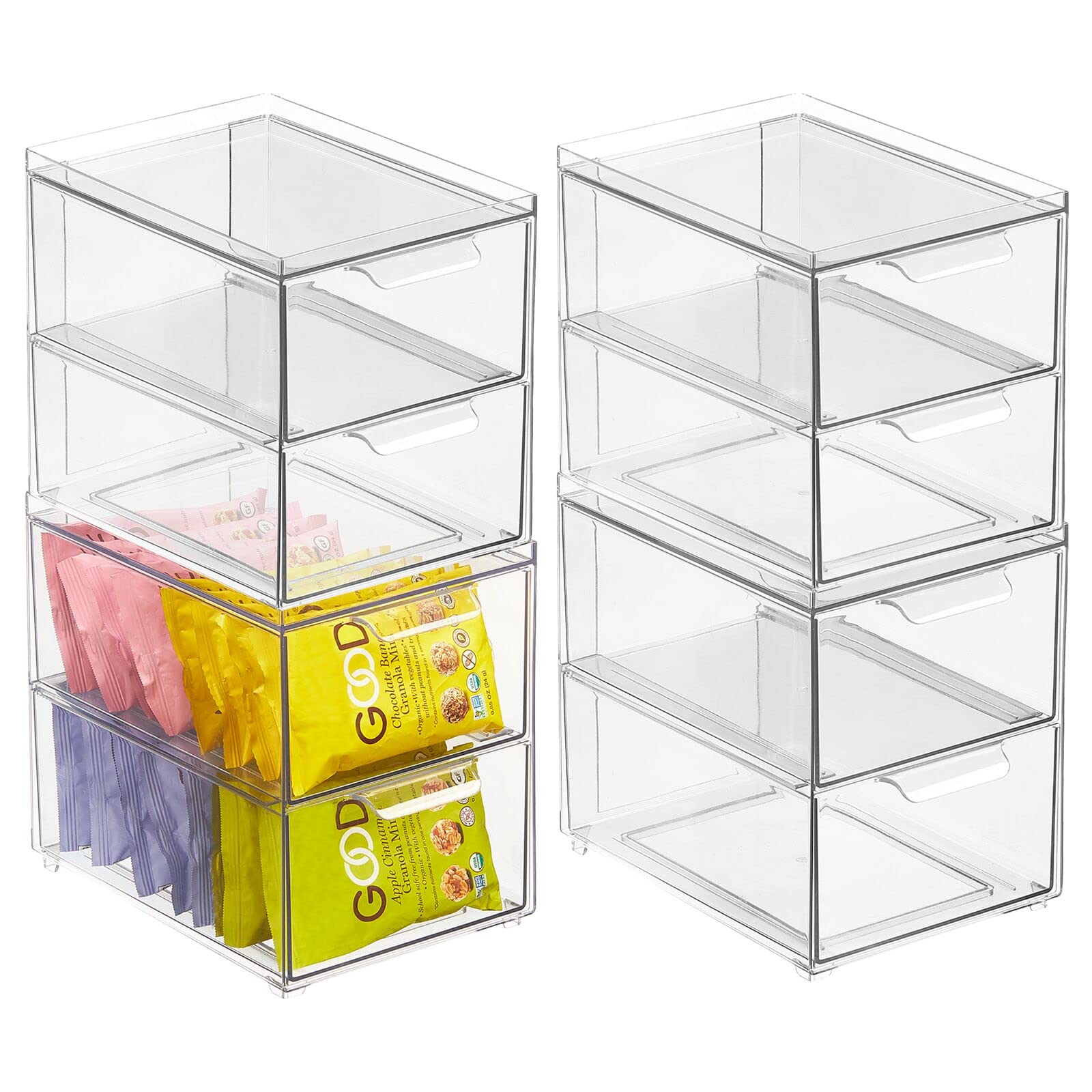 Mdesign Stackable Storage Containers Box With 2 Pull-Out Drawers - Stacking Plastic Drawer Bins For Kitchen Pantry And Cupboard,