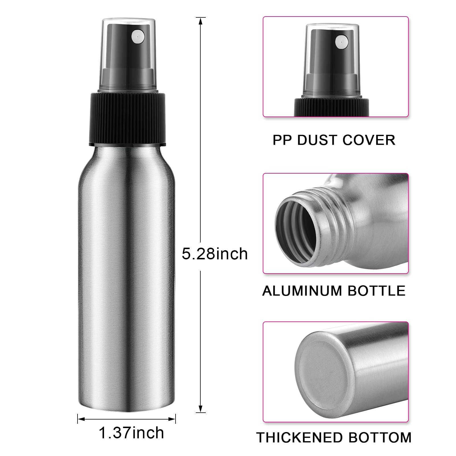 Tessco 2.7Oz/ 80Ml Aluminum Fine Mist Spray Bottles Reusable Metal Atomizer Bottles Fine Mist Sprayer Essential Oil Storage With