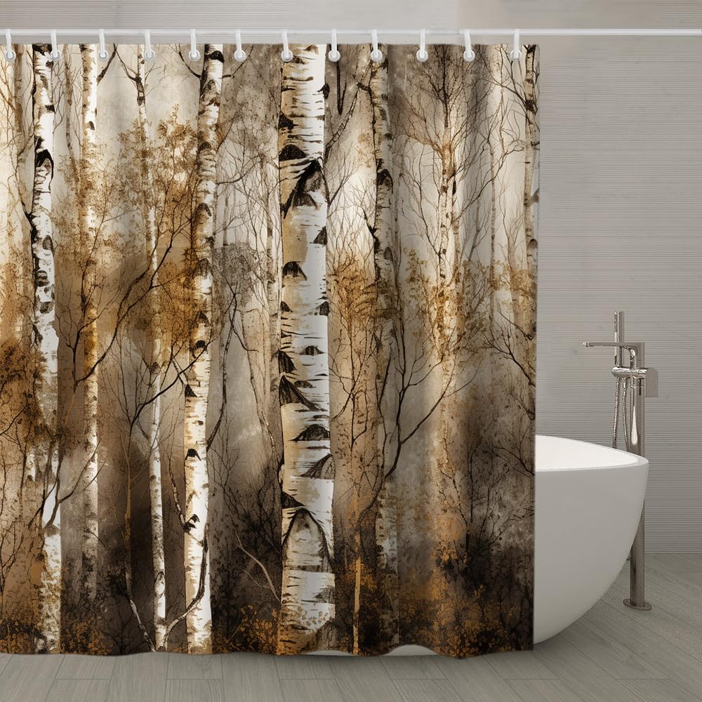Theblackspot Birch Tree Shower Curtain Rustic Bath Curtains Decor Sets Grommet With Hooks 72W X 72H Inches