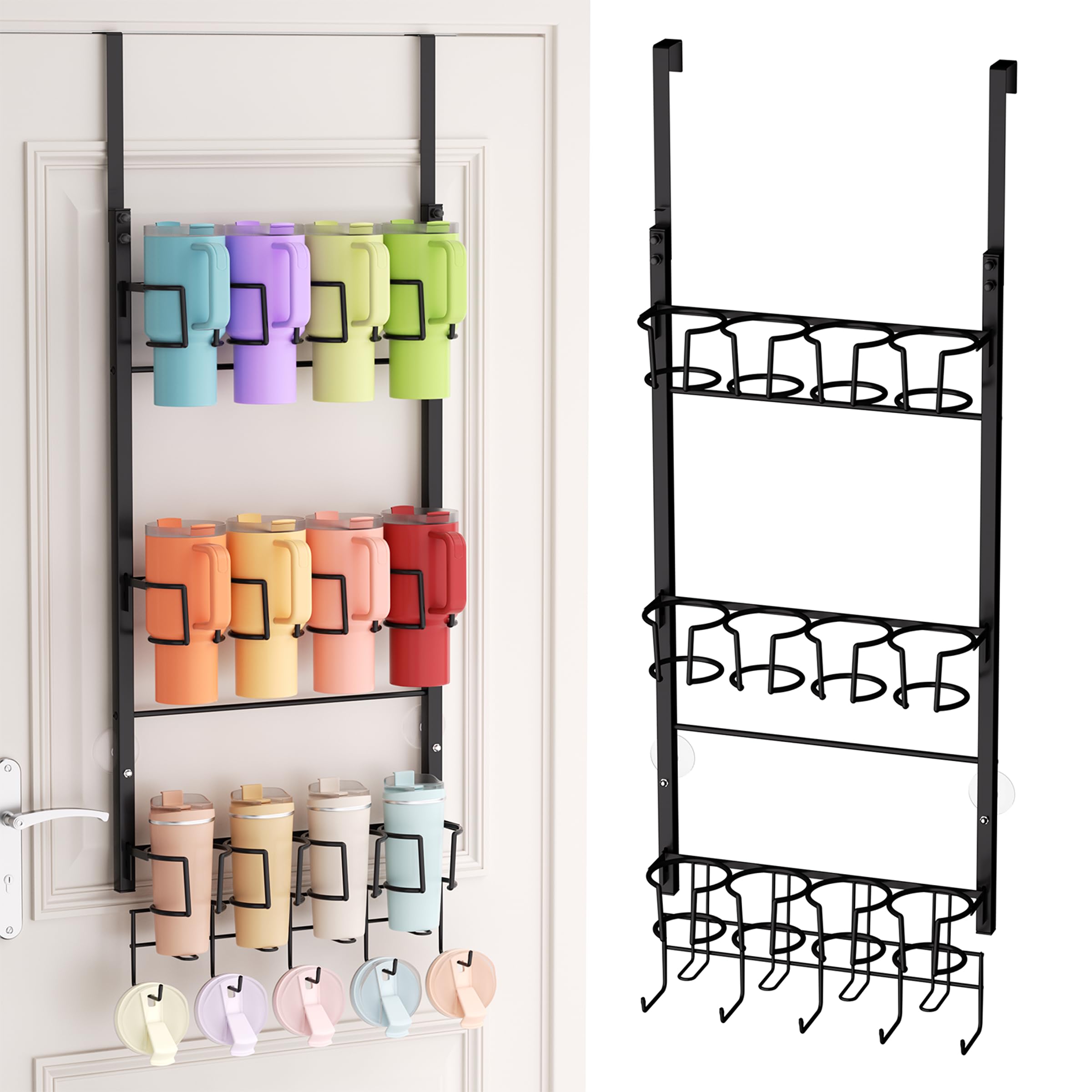 SWTYMIKI 3Tier Water Bottle Organizer  Over the Door Stanley Cup Holder  Cup Rack with Hooks for Door or Wall Mount Option T