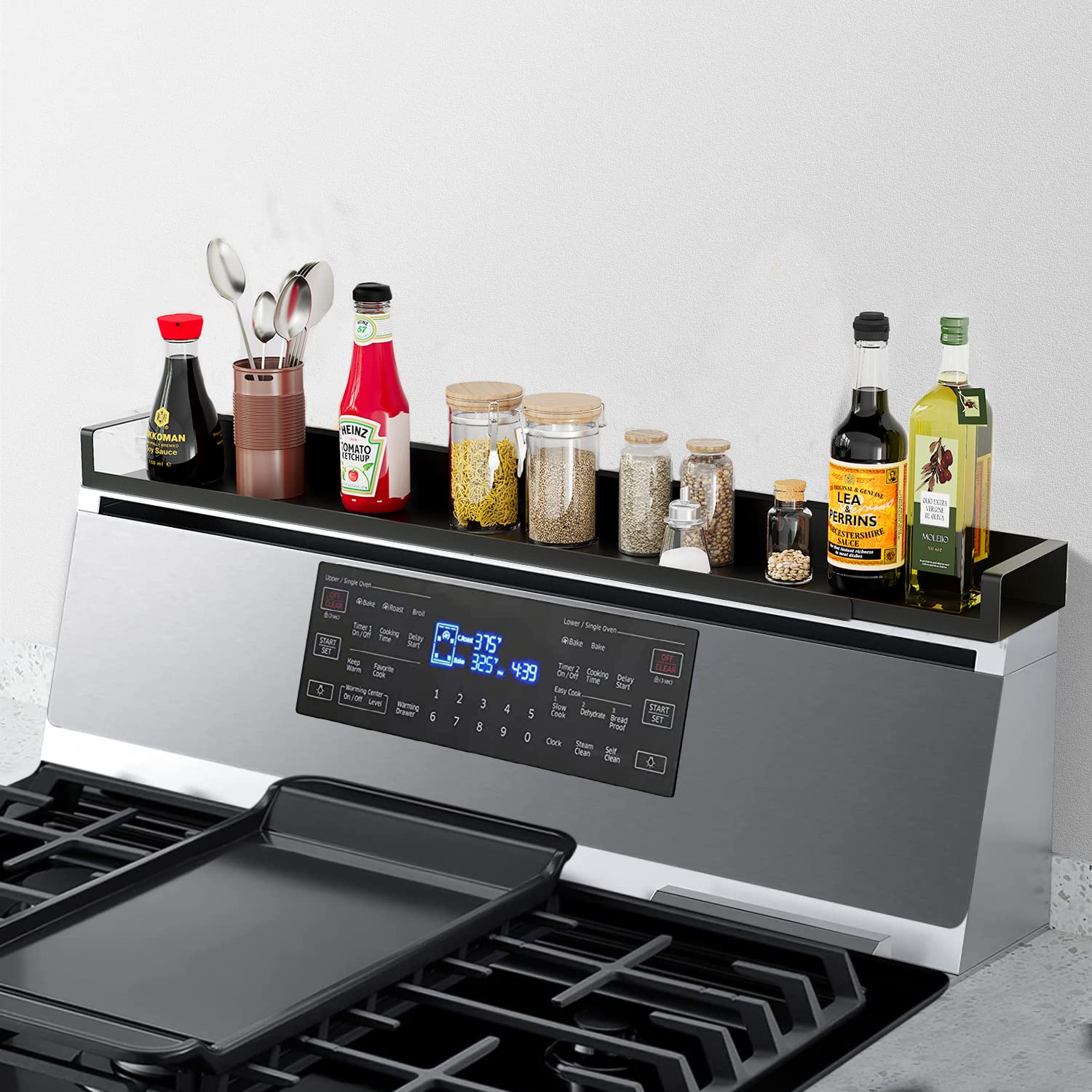 SZJHXIN Spice Rack, Magnetic Stove top Shelf, Over the Stove Spice Rack, Adjustable 15-30 In, for Kitchen Shelves, Seasoning Org