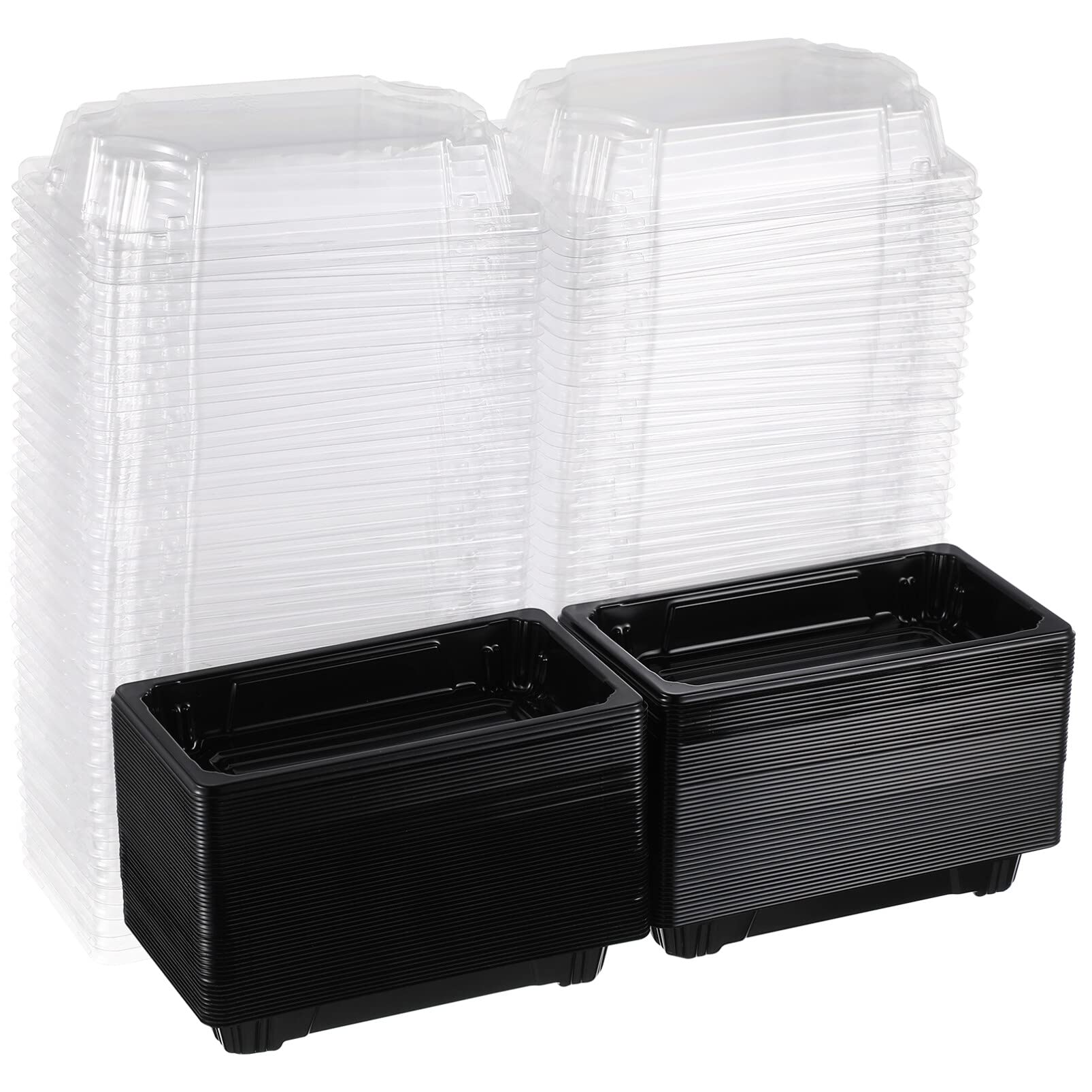 Sushi Containers With Lid: 100 Pcs Black Disposable Sushi Containers Sushi Boxes With Clear Lid Fruit Cake Dessert Container