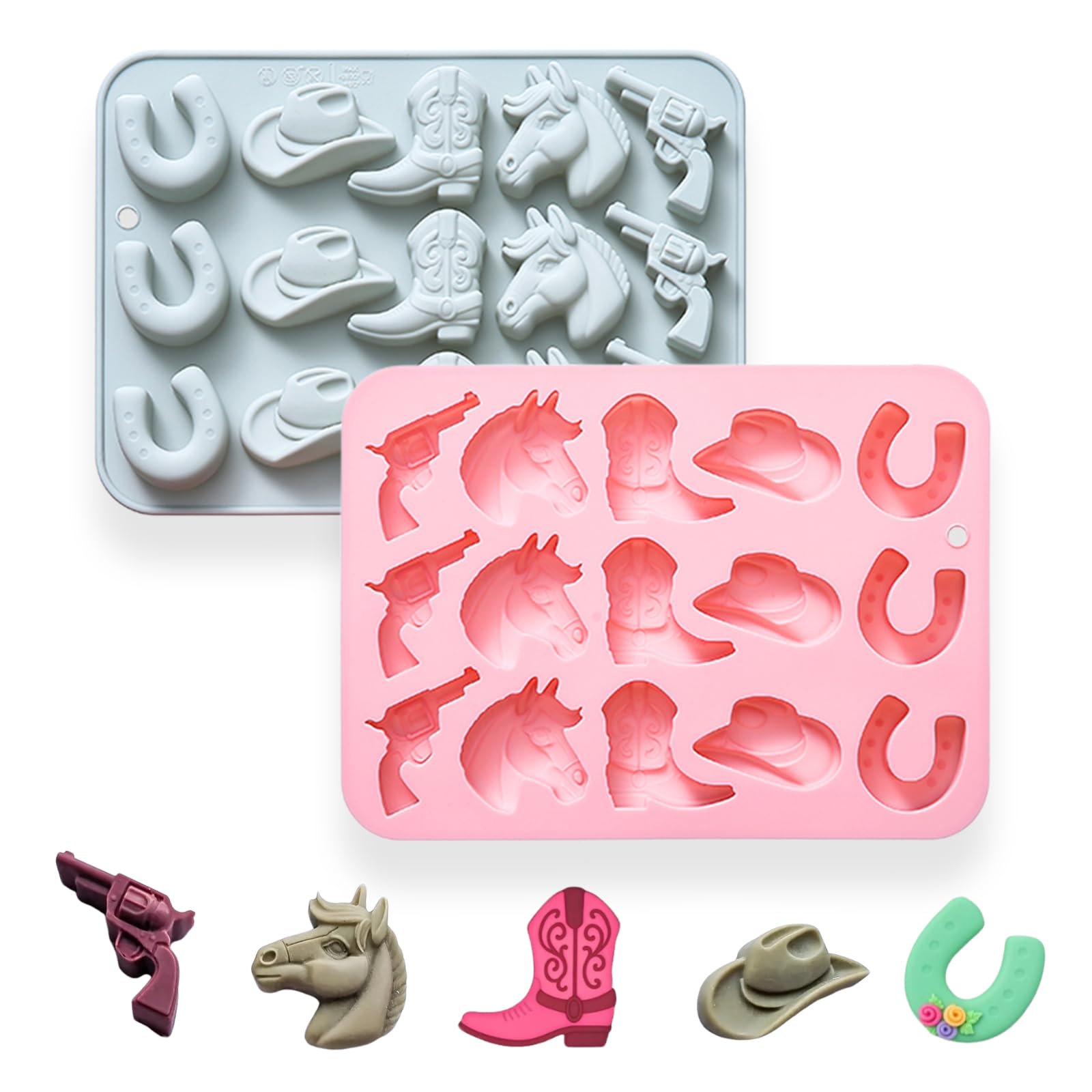 2 Pcs Cowboy Chocolate Silicone Molds, 15 Cavity Western Theme Cowboy Horse Boots Hat Molds NonStick Baking Molds for DIY Candy