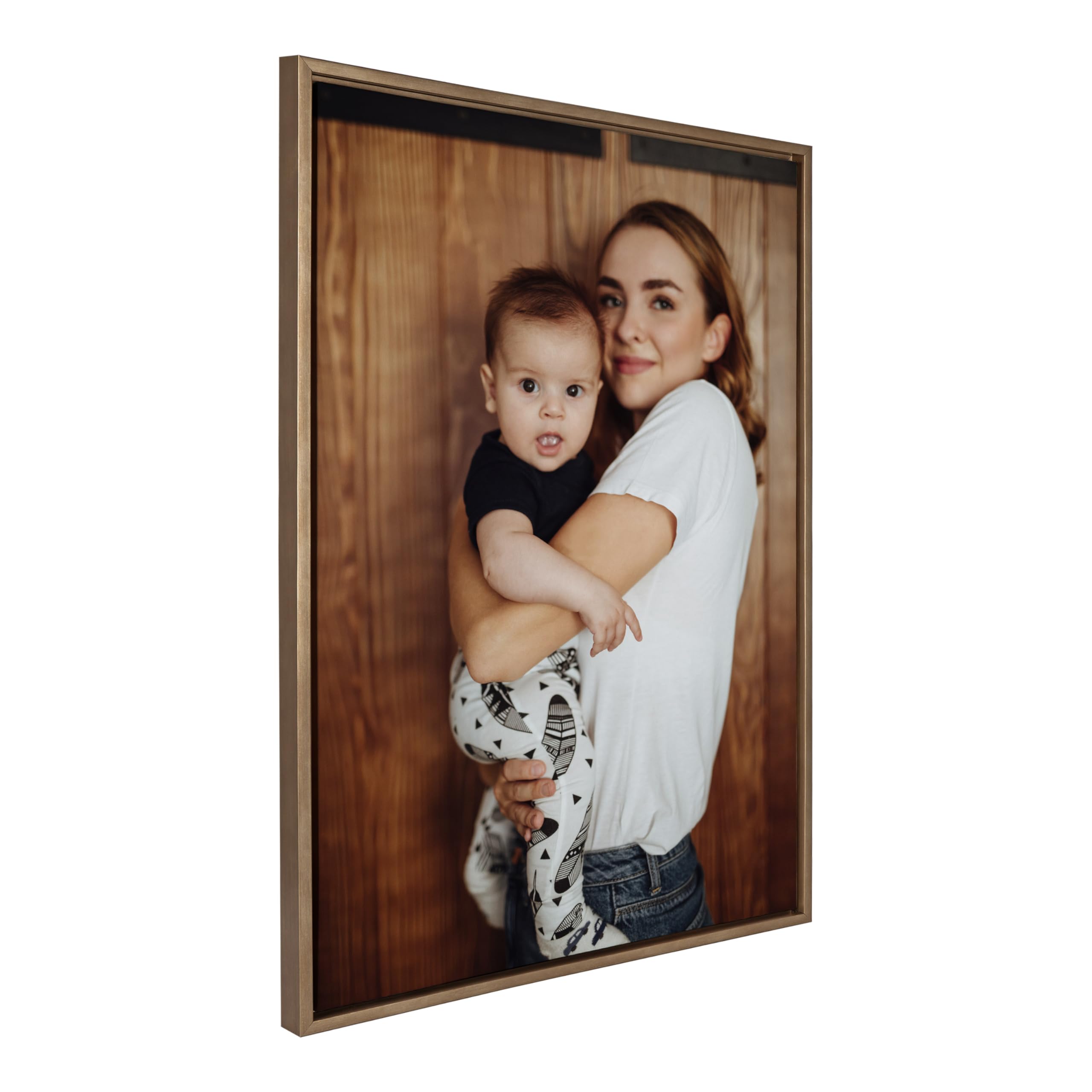 Kate And Laurel Sylvie Custom Printed Framed Canvas Wall Art, 28X38 Gold, Personal Canvas Print With Your Photos For Bedroom Or