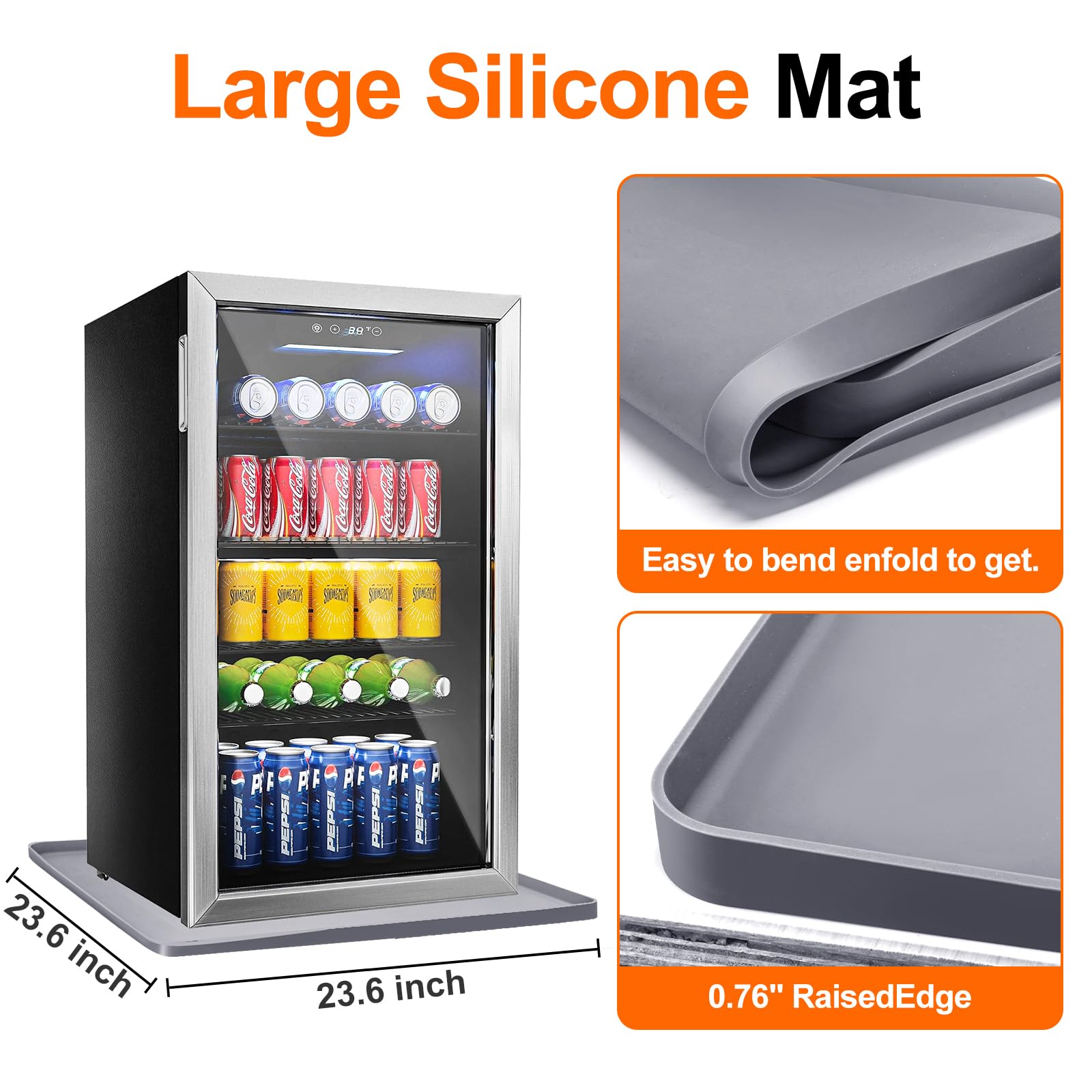 24'' X 24'' Mini Fridge Silicone Mat With Raised Edge, Under Washing Machine Pad Under Mini Refrigerator Freezer Protect From Ap