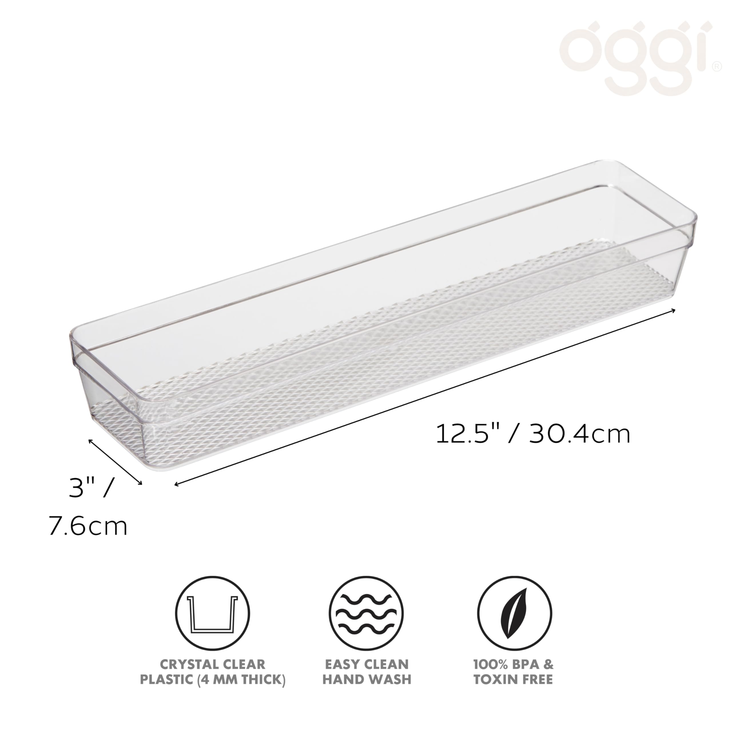Oggi Clear Drawer Organizer - 3'' X 12.5'' - Ideal for Organizing Kitchen Drawers  Office  Desk  Silverware  Kitchen Utensils  Cosmetics and Bathrooms