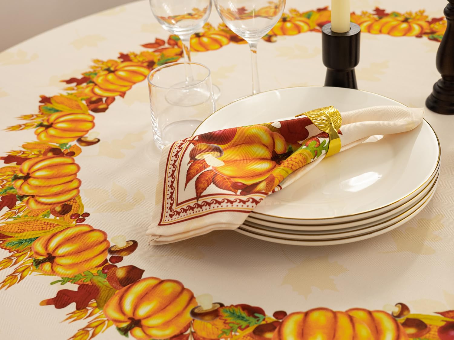 YiHomer Fall Thanksgiving Tabletop Collection for Kitchen Dining Decoration Parties Harvest, Harvest Party, Tablecloth, 70 Round