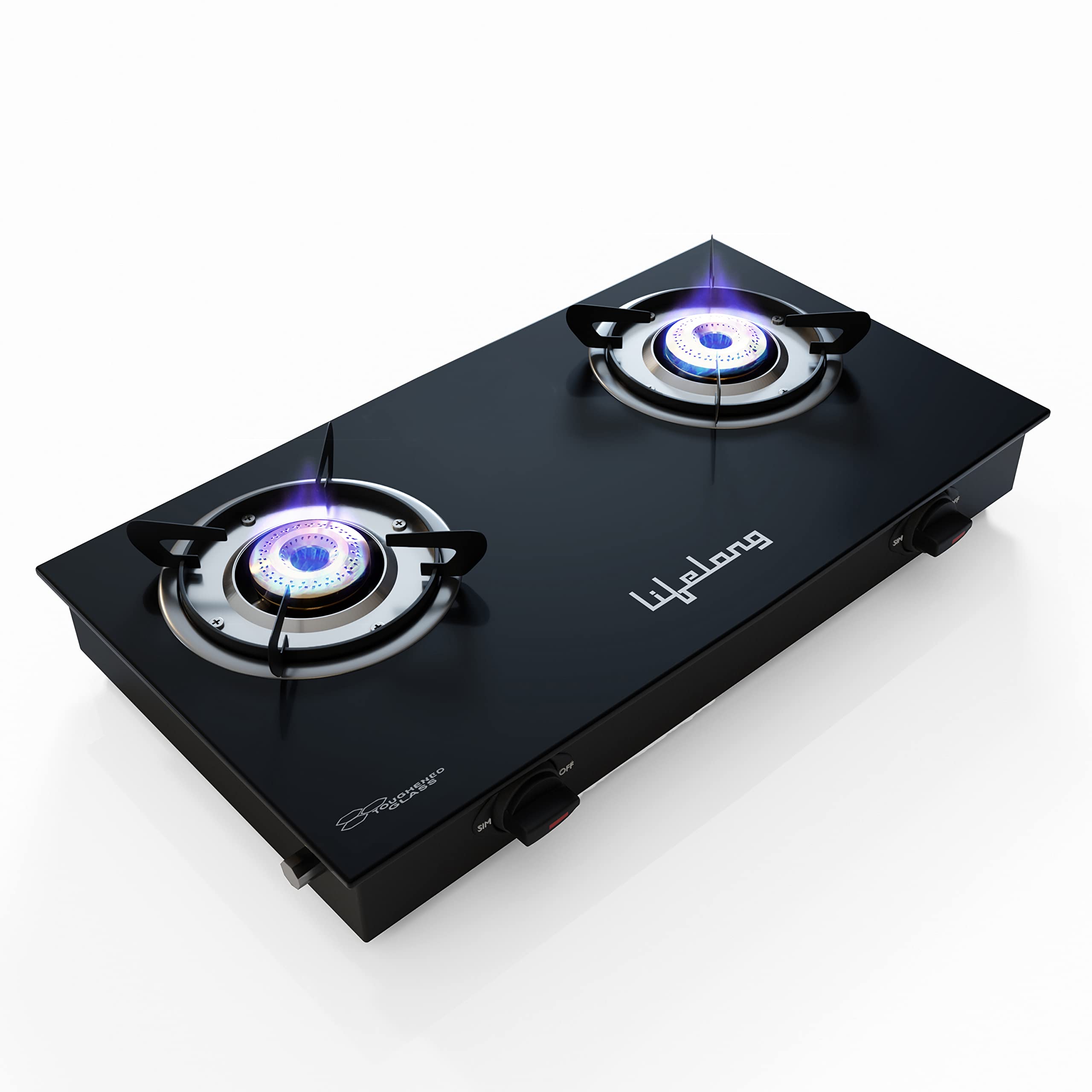 Lifelong 2 Burner Gas Stove Top For Kitchen - Manual Ignition Cooktop Modern Glass Stove For Modular Kitchen, Isi Certified & Co