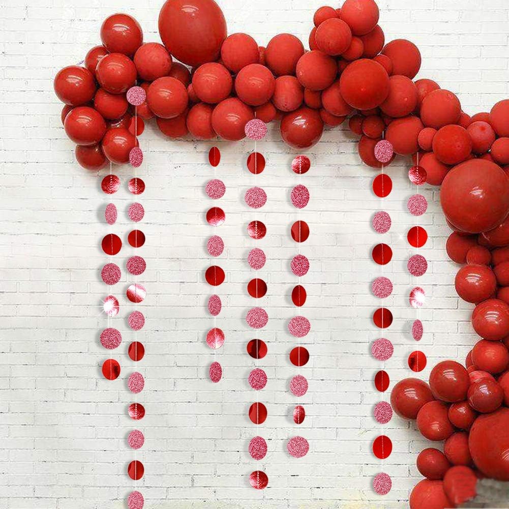 Decor365 Glitter Red Circle Dots Garland Kit For Party Hanging Decoration/Streamers/Backdrop/Banner/Garlands/Photo Booth Decor F
