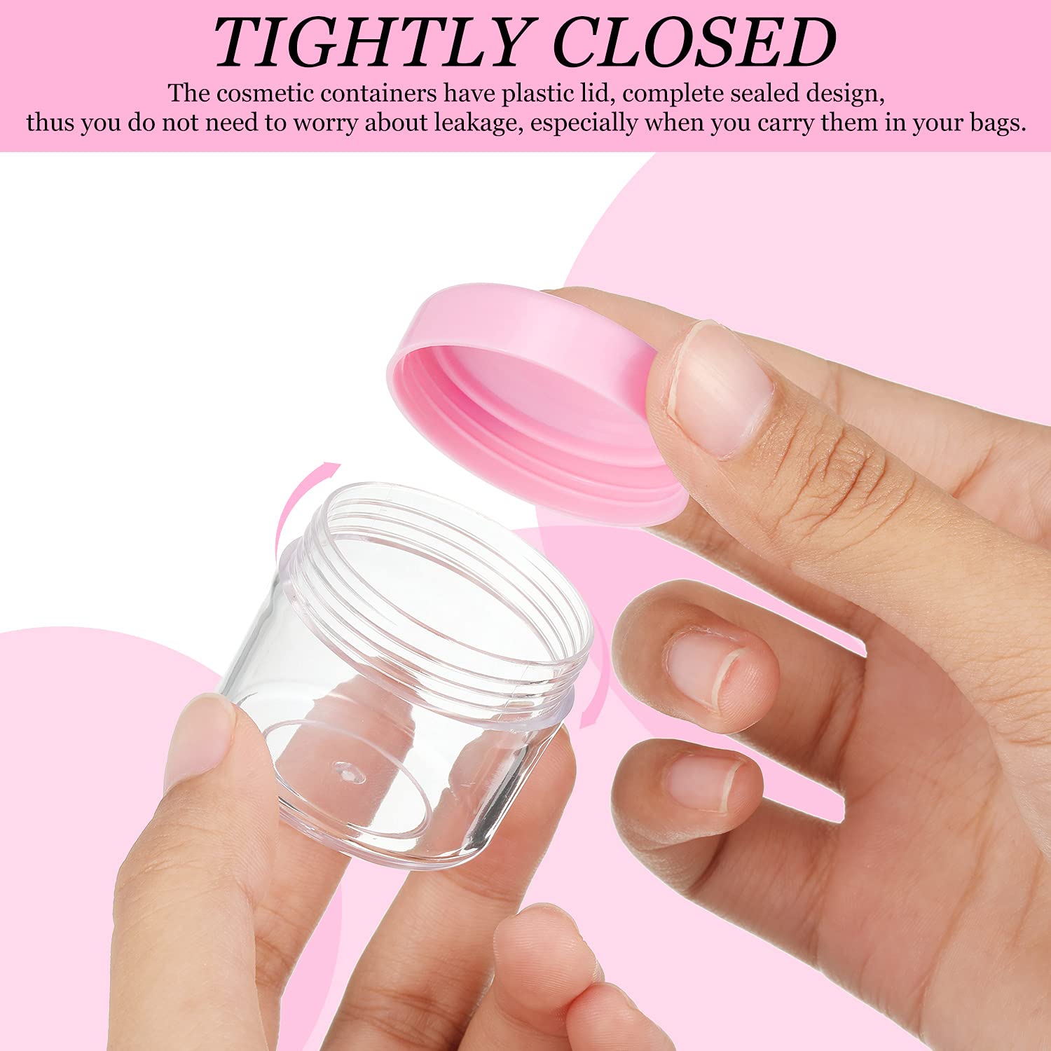 20 Pieces Round Pot Jars Plastic Cosmetic Containers Set With Lid For Liquid Creams Sample, 20 Ml/ 0.7 Oz (Fresh Pink Lid)